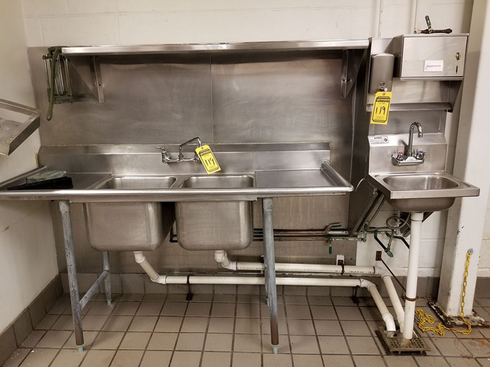 5' X 30’’ PREP TABLE WITH SINK, 21’’ X 18’’ X 14’’ STAINLESS STEEL SLOP SINK, DUAL BASIN STAINLESS - Image 3 of 13
