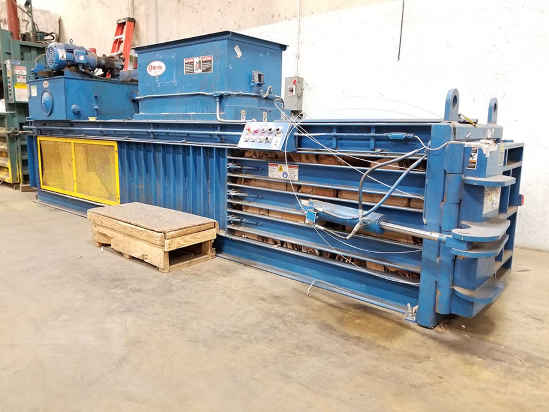 HARRIS HORIZONTAL CARDBOARD BALER, PLATEN FORWARD/REVERSE, TOP LOAD, MODEL HL-12HD, S/N 70628 - Image 3 of 14