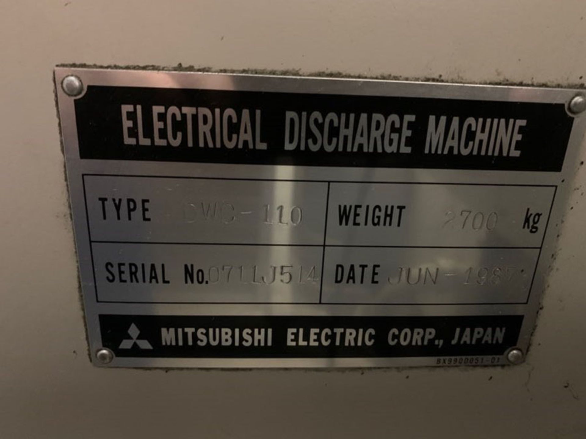 MITSUBISHI WIRE EDM; TYPE: DWC-110, S/N 07LLJ514, 1987, UNDERPOWER ***LOCATED AT 5602 ELMWOOD - Image 7 of 7