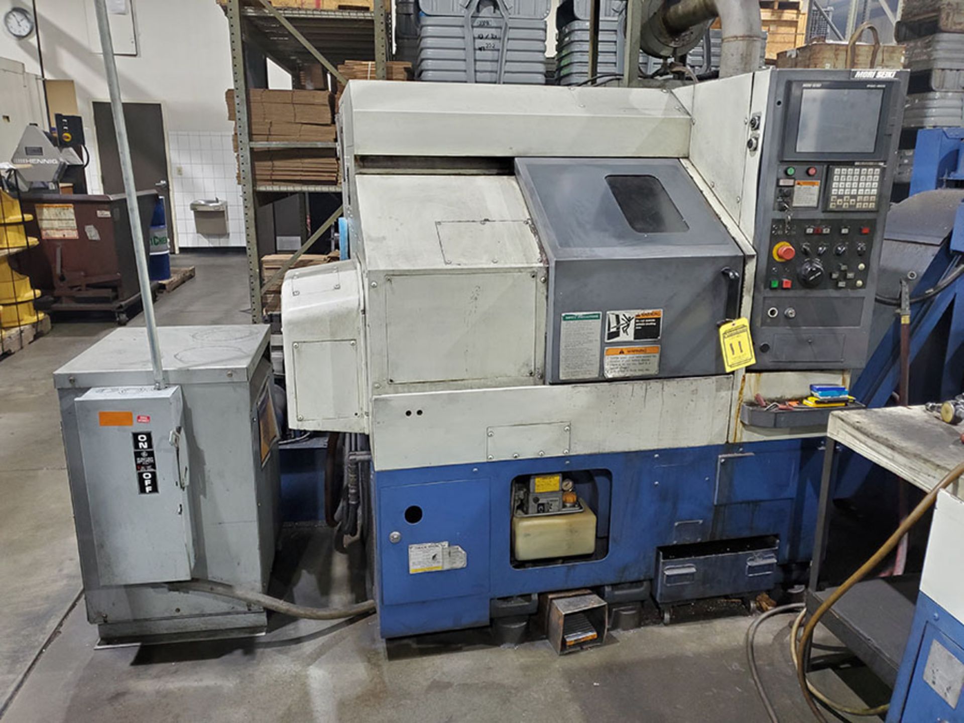 MORI-SEIKI CNC LATHE, MSC-803 DRO CNC CONTROL, MIST COLLECTOR, TURBO OUTFEED INCLINE CHIP - Image 8 of 16