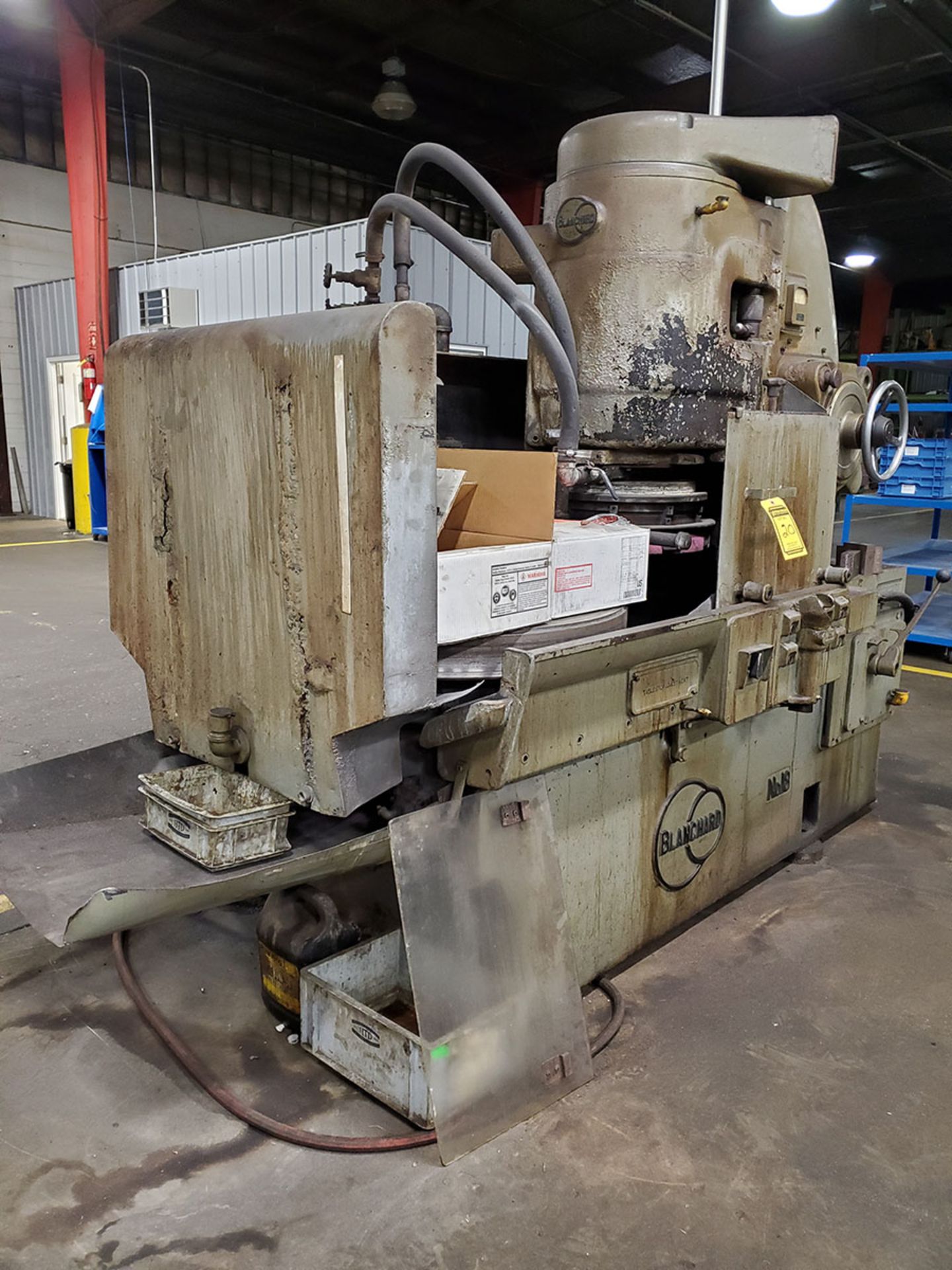 BLANCHARD NO. 18 3' HORIZONTAL ROTARY GRINDER, TABLE STOP ADJUSTMENT, (3) BOXES OF SPARE GRINDING - Image 9 of 17