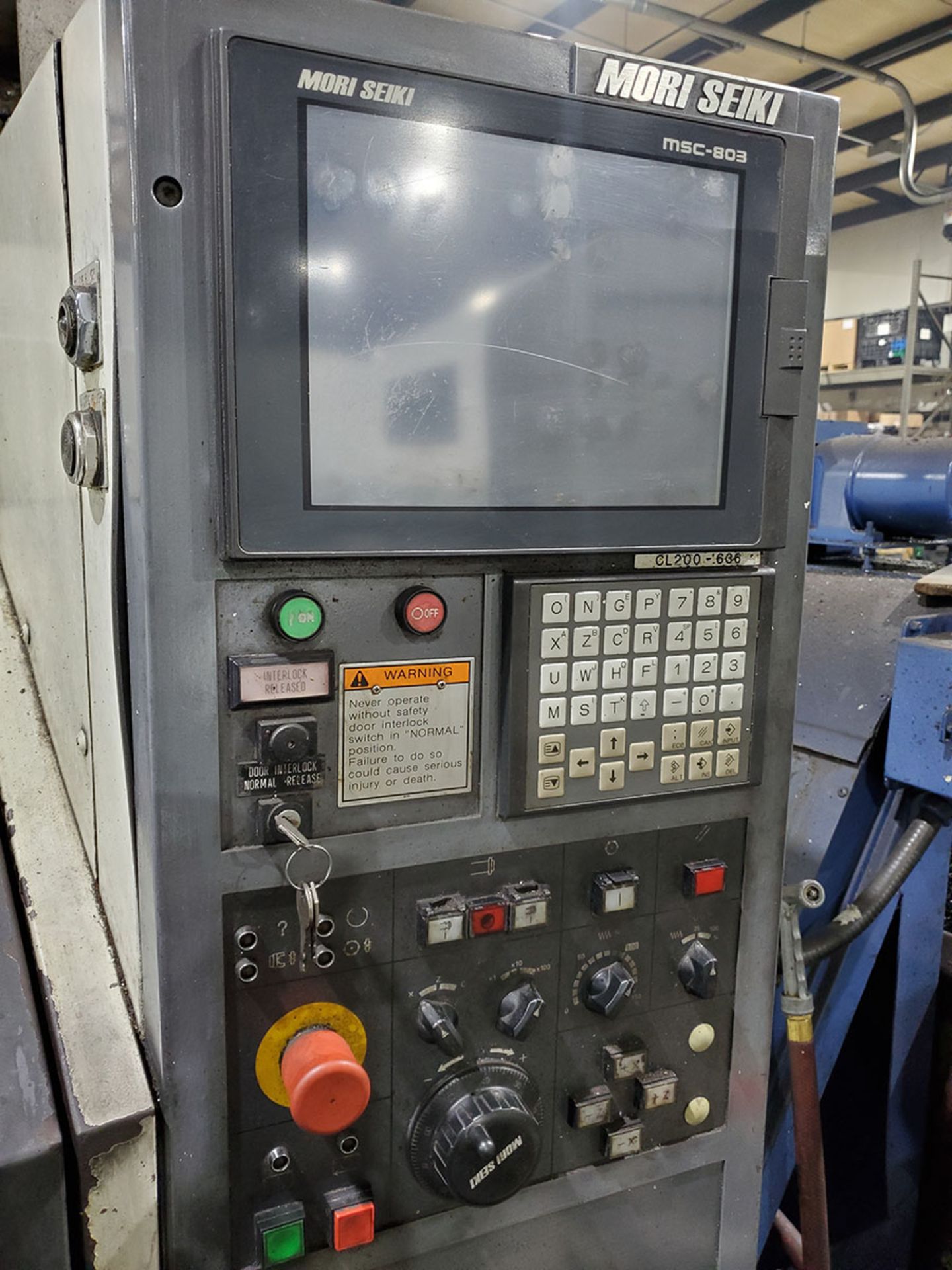 MORI-SEIKI CNC LATHE, MSC-803 DRO CNC CONTROL, MIST COLLECTOR, TURBO OUTFEED INCLINE CHIP - Image 6 of 16