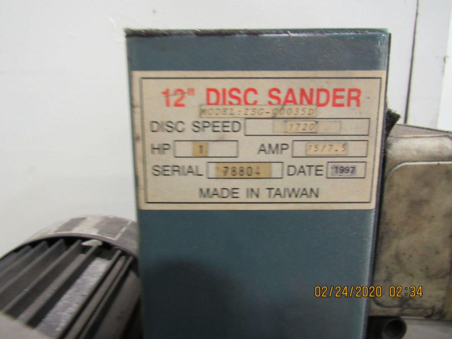 1997 1-HP 12'' DISC SANDER - Image 2 of 2