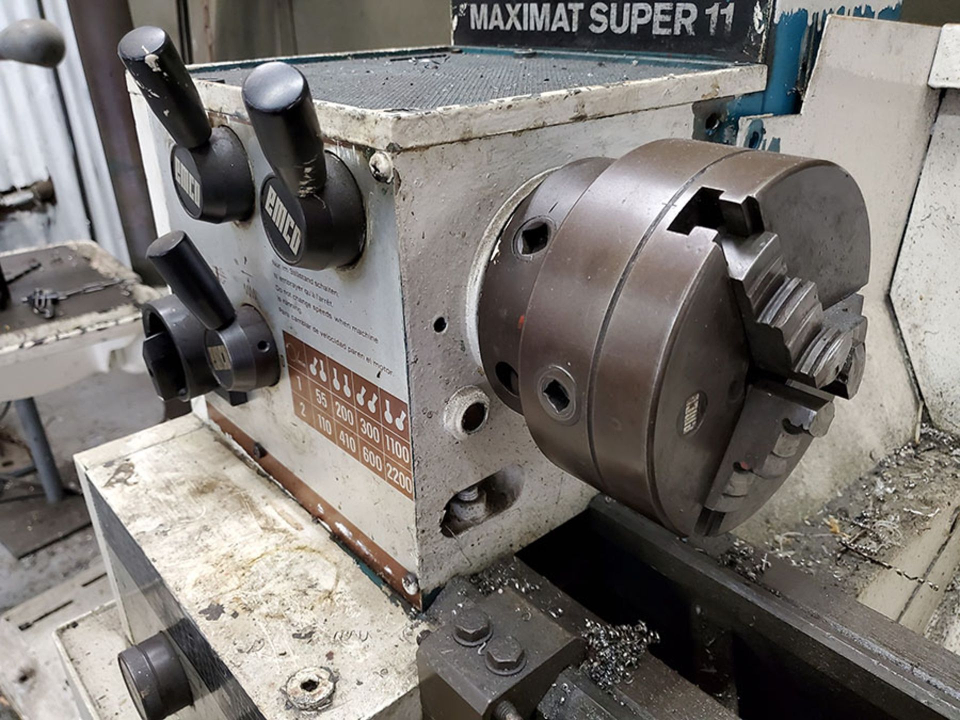 EMCO MAXIMAT SUPER 11 HORIZONTAL ENGINE LATHE, 55-2,200 RPM, 3' BED, 5 1/2’’ 3-JAW CHUCK, TOOL POST, - Image 7 of 9
