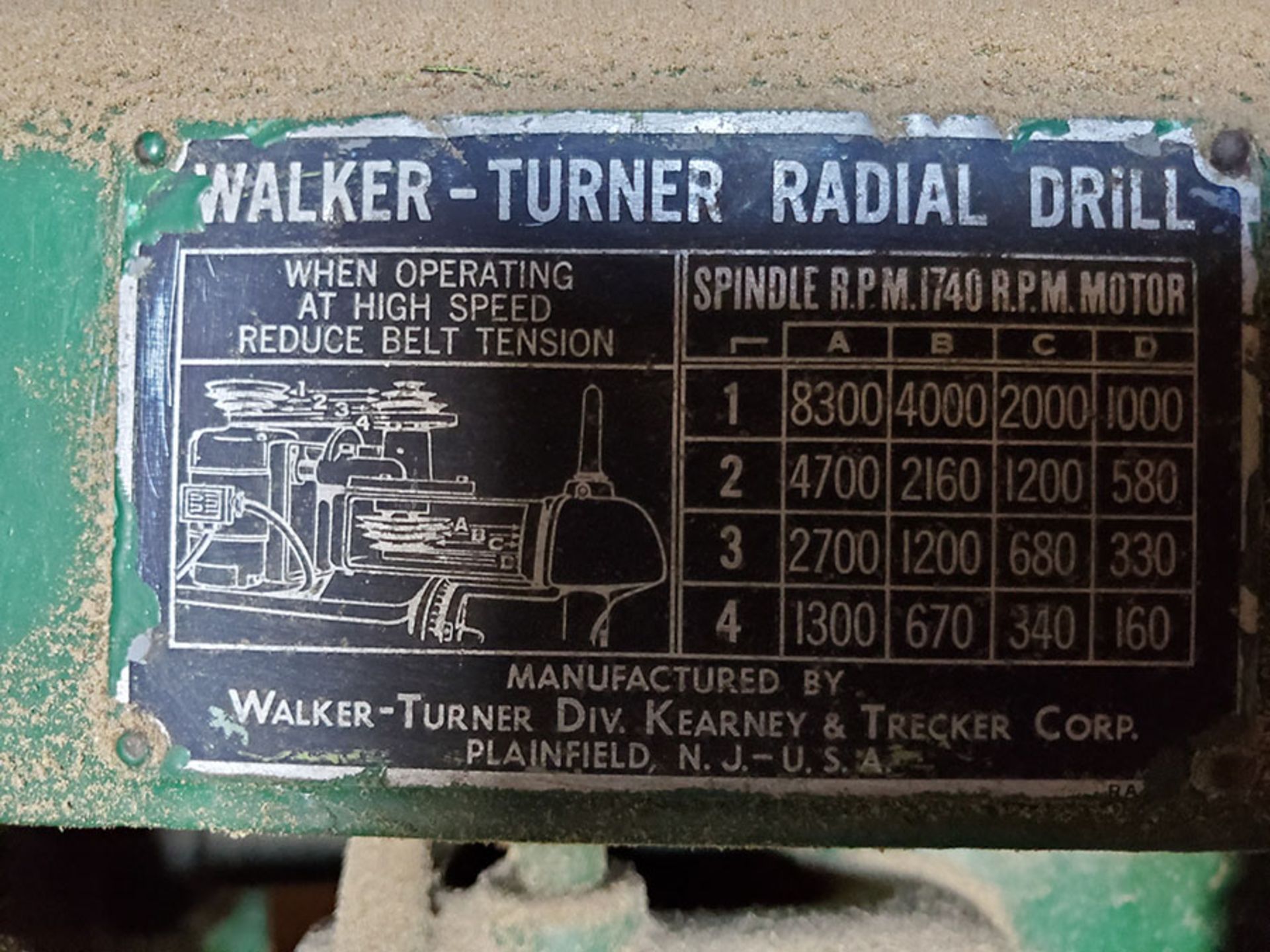 WALKER-TURNER RADIAL ARM DRILL, 1,740 RPM MOTOR, 160-8,300 RPM, 3' ARM  4’’ COLUMN, 26’’ X 18’’ - Image 7 of 8
