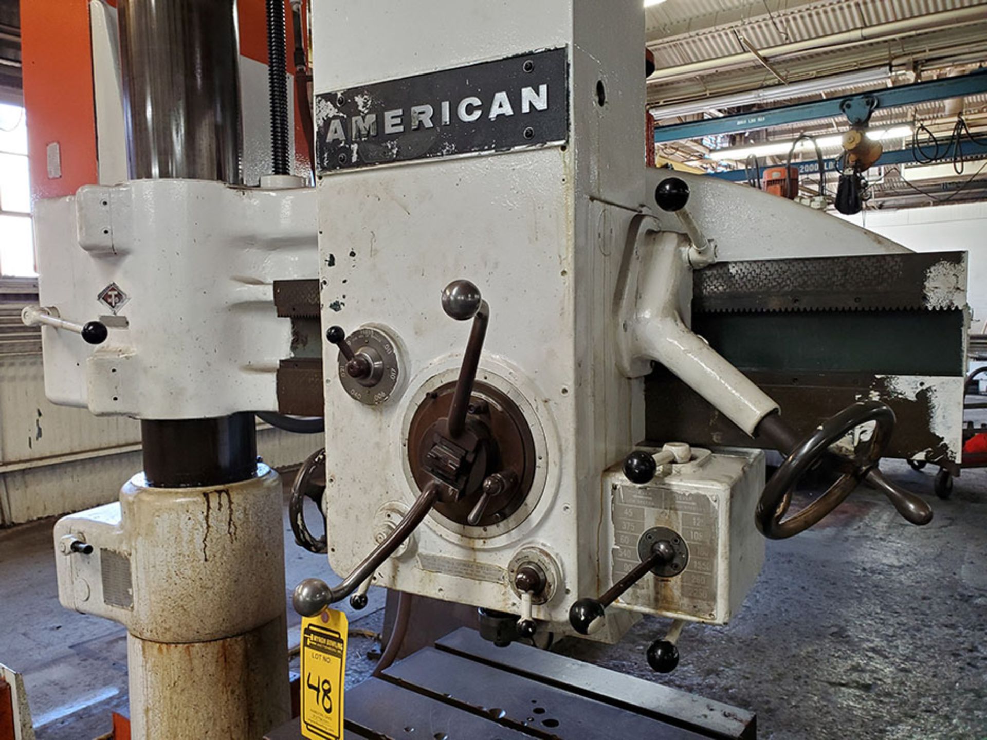 AMERICAN RADIAL ARM DRILL, 8’’ COLUMN, 4' ARM, 45-2,250 RPM, FRICTION ADJUSTMENT, 20’’ X 24’’ X 12’’ - Image 6 of 14