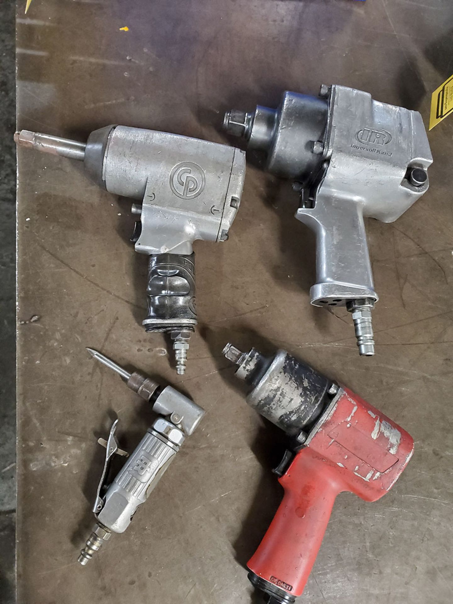 (3) PNEUMATIC IMPACT WRENCHES; 1/2-1’’, PNEUMATIC RIGHT ANGLE GRINDER, AND (5+) GUN AIR BLOWERS