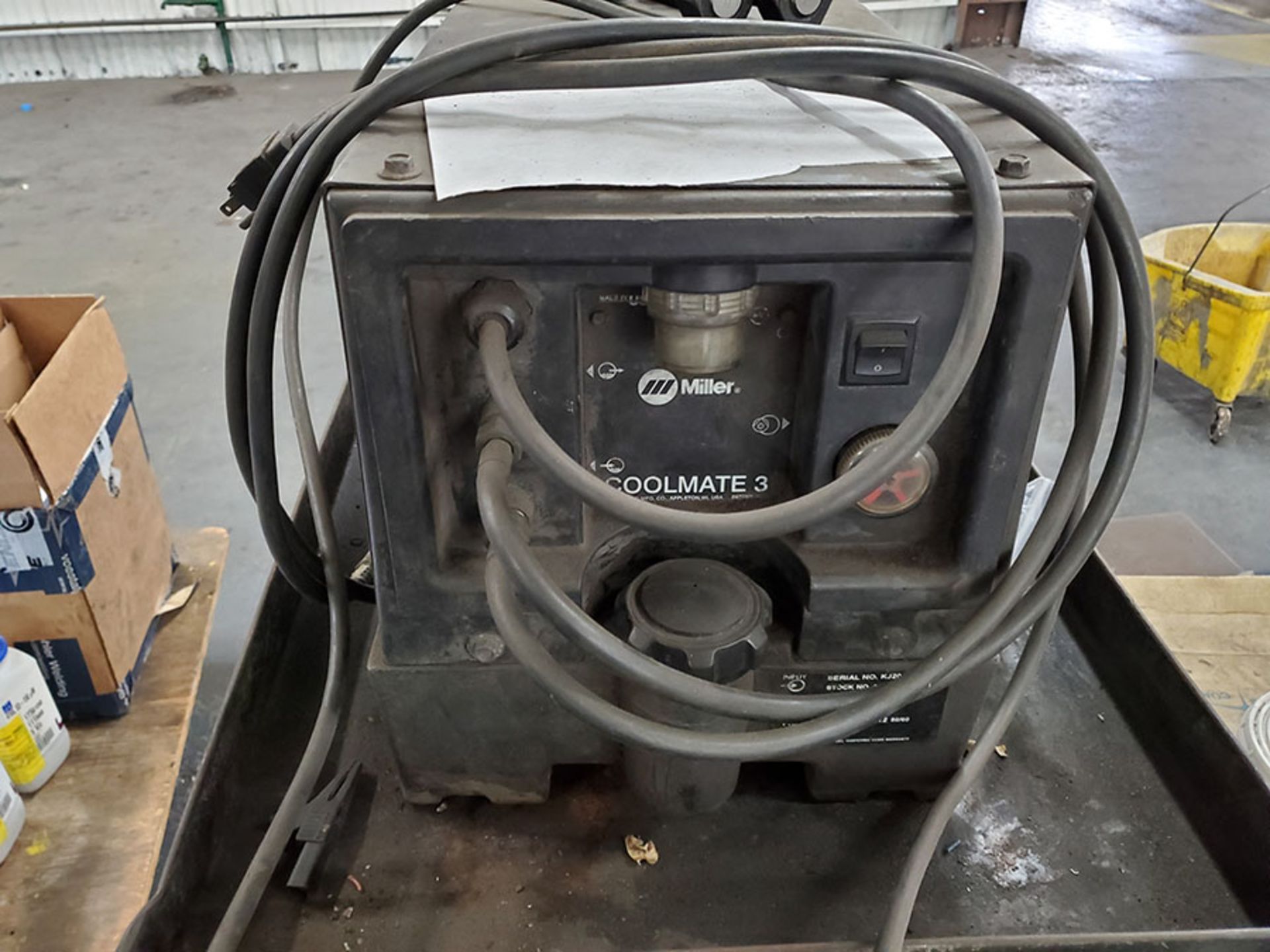 (4) CARTS WITH MILLER COOLMATE 3 CHILLER, PLASMA POWDER, POWDER FEED CONTAINER, LAPMASTER 0006, - Image 5 of 10