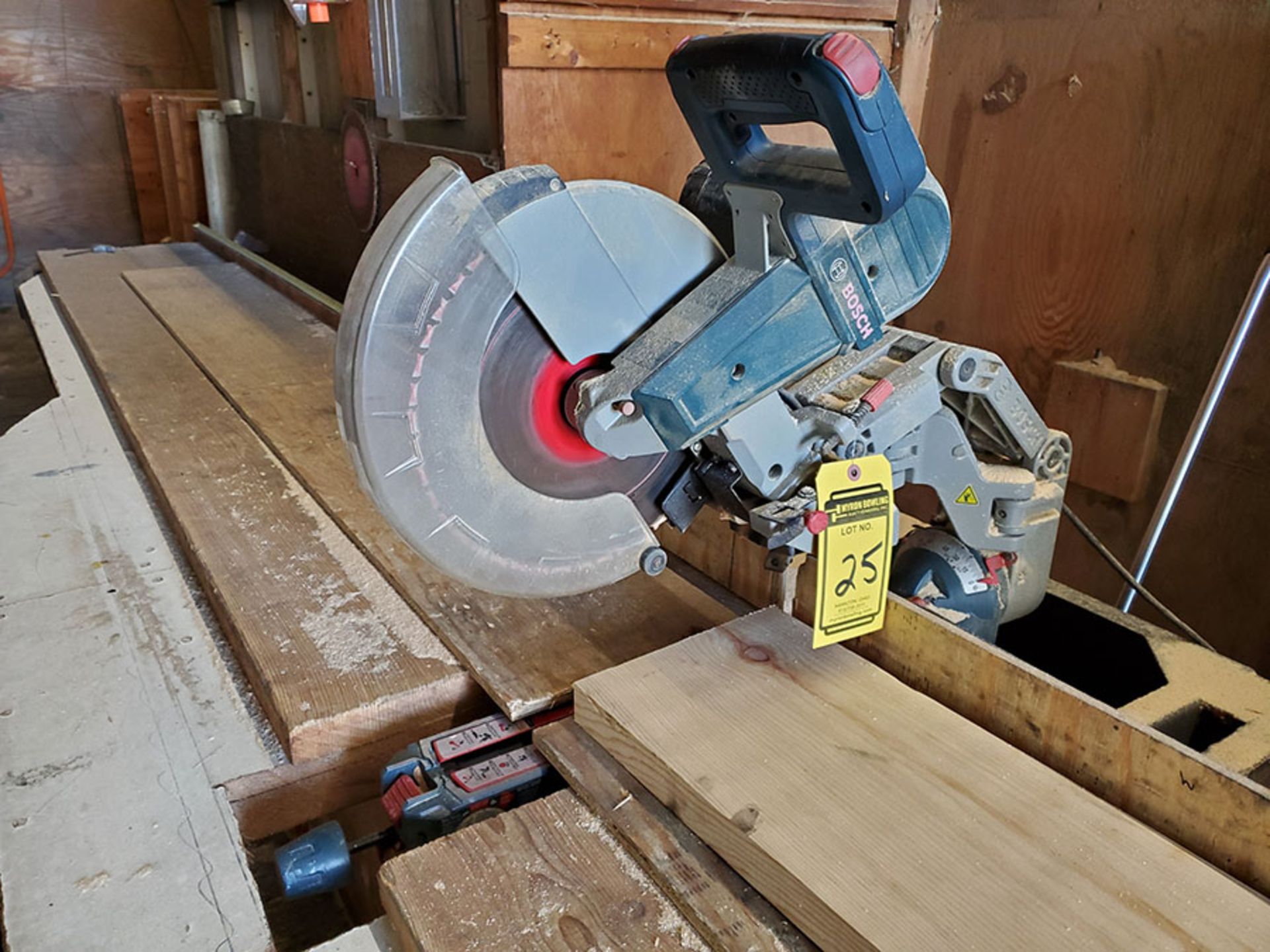 BOSCH 12’’ DUAL-BEVEL HINGE SLIDE MITER SAW ON CUSTOM WOOD WORK PLATFORM, EXTRA WIDE BASE, MODEL