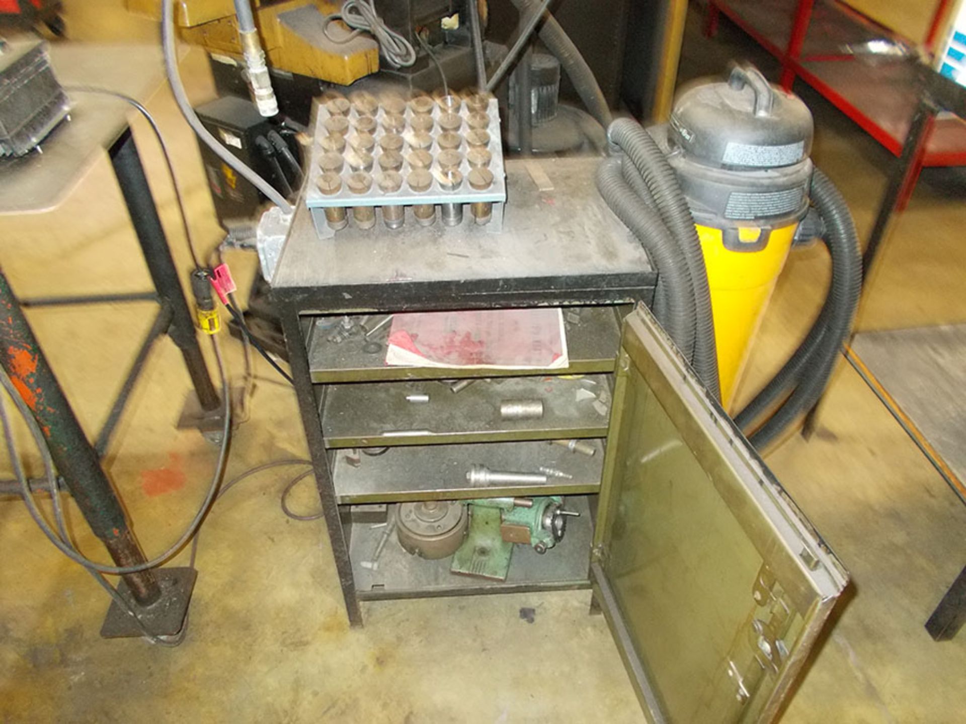 CUSTOM BUILT VARIABLE SPEED GRINDER WITH CABINET, TOOLING, AND 42'' X 27'' STEEL TABLE - Image 3 of 3