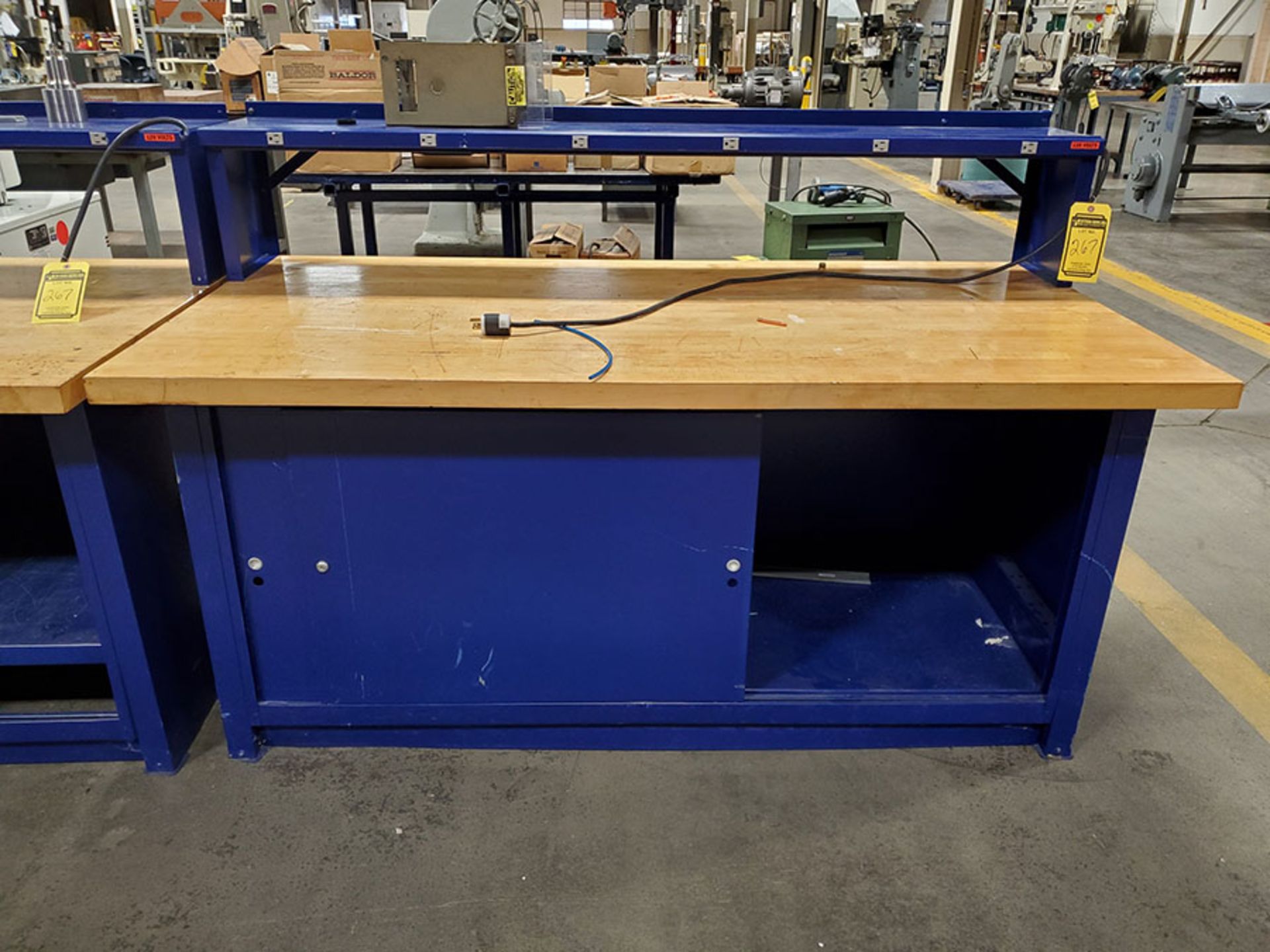 LOT OF (4) ELECTRIC WORK BENCHES WITH BUTCHER BLOCK TOP - Image 4 of 5