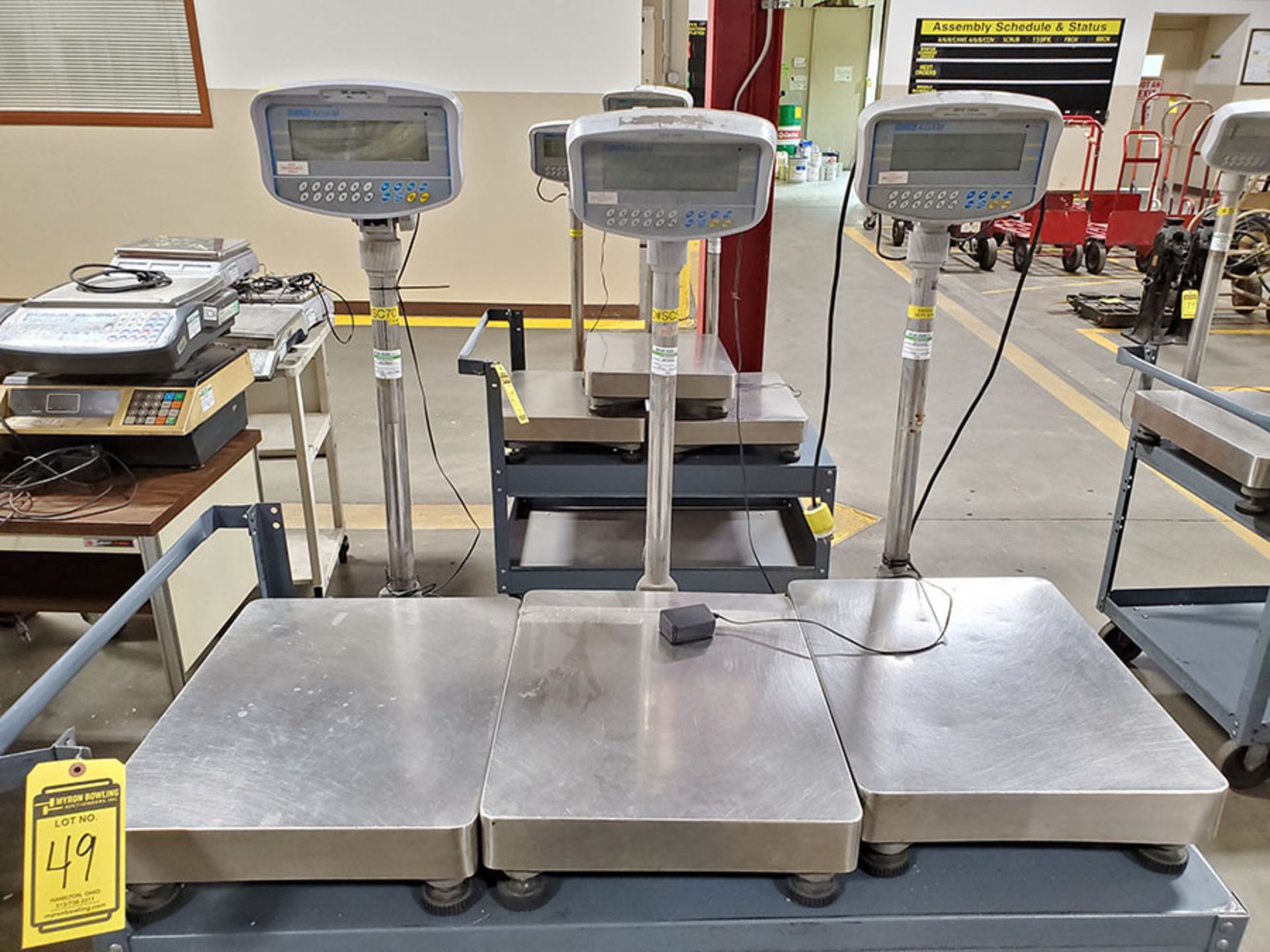 LOT OF (3) AE ADAM DIGITAL SCALE ON ROLLING CART