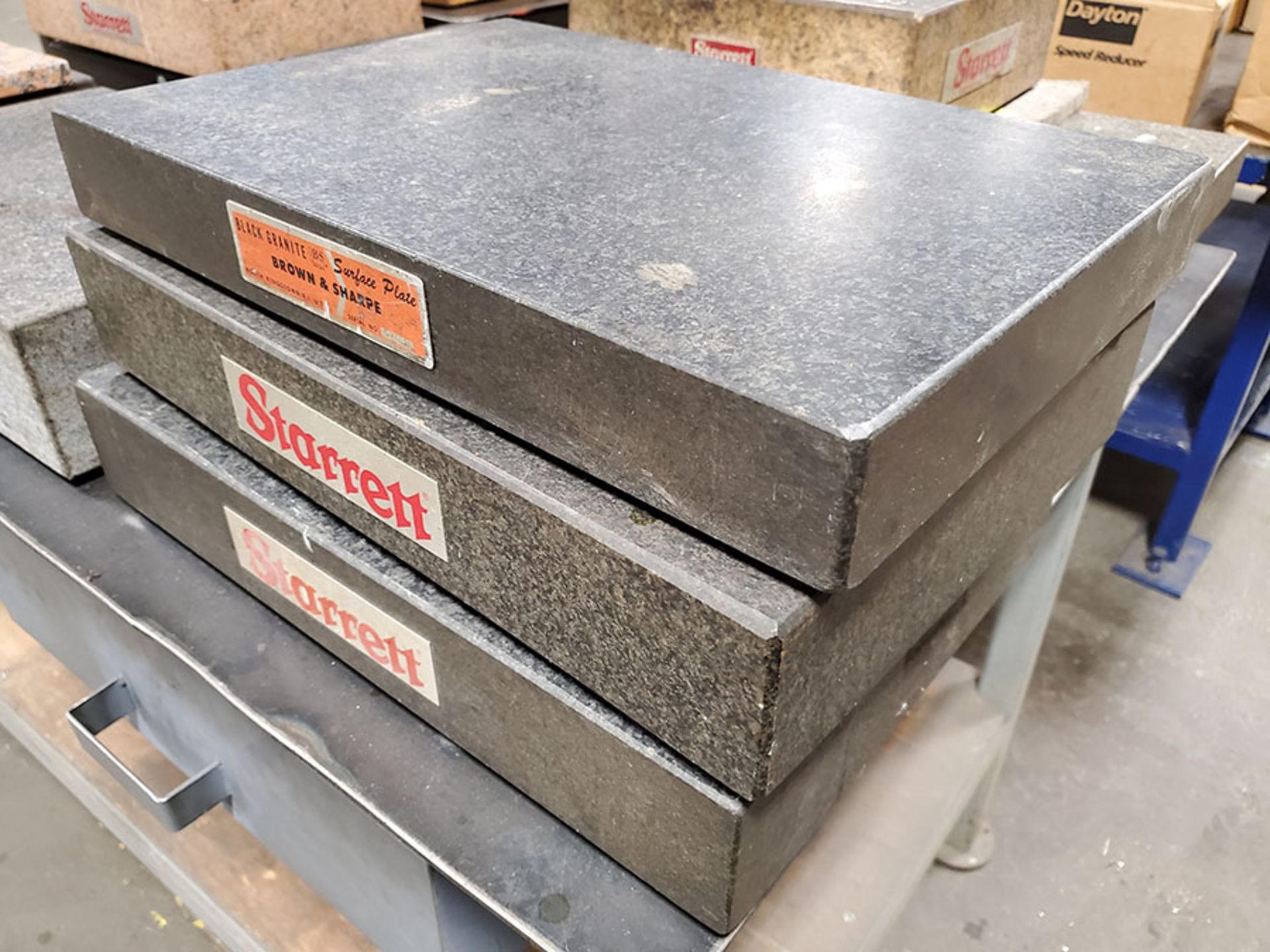 LOT OF ASSORTED GRANITE SURFACE PLATES ON STEEL WORKTABLE - Image 4 of 9