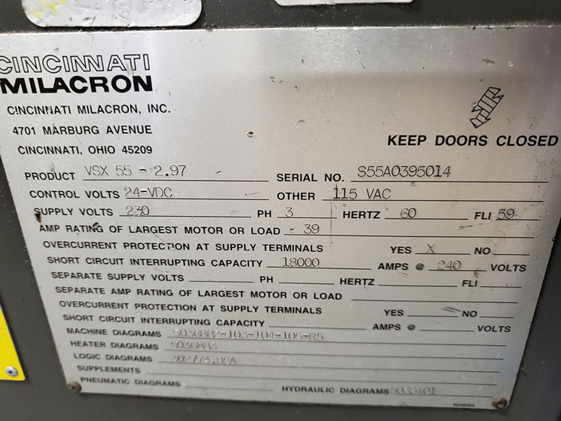 1995 CINCINNATI MILACRON 55-TON PLASTIC INJECTION MOLDING MACHINE; MODEL VSX-55-2-97, S/N - Image 7 of 12