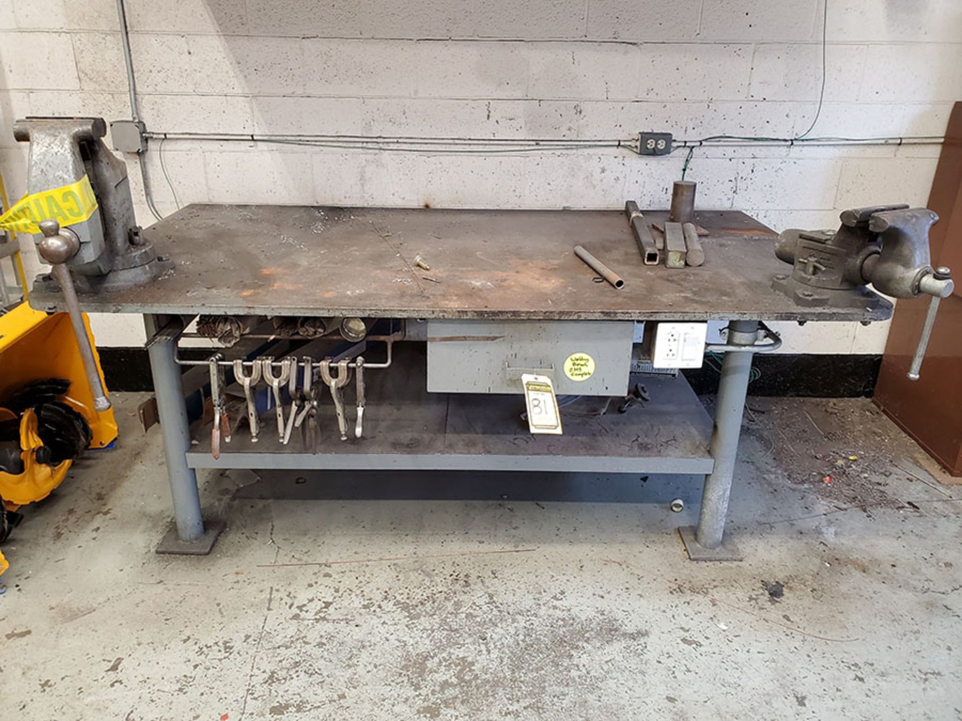 WELDING TABLE 4' X 7' X 1'' WITH L-3 STARRETT ATHOL VISE 326 AND 6 1/2'' JAW VISE