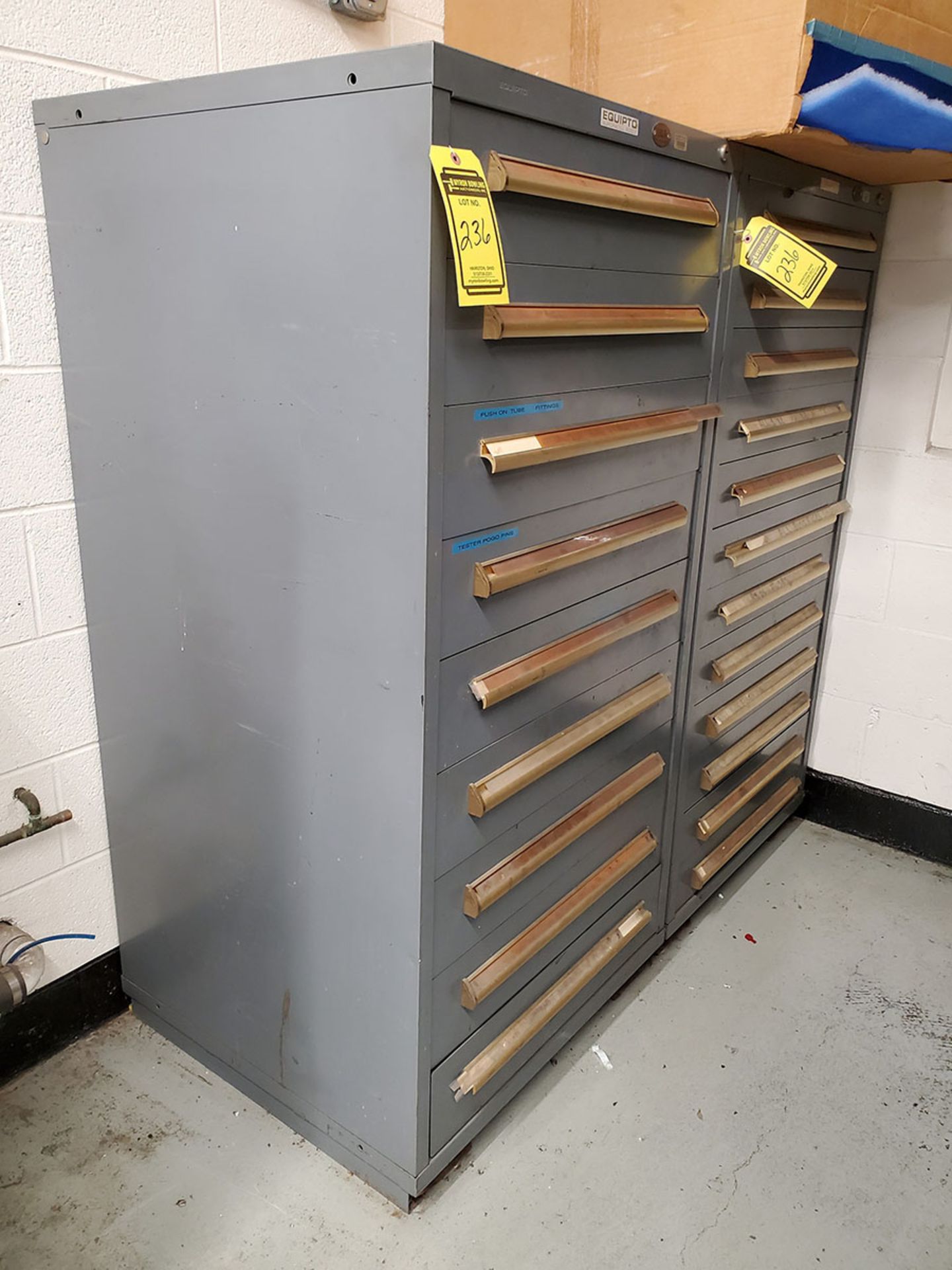 LOT OF (2) EQUIPTO CABINETS WITH CONTENTS OF ASSORTED HARDWARE