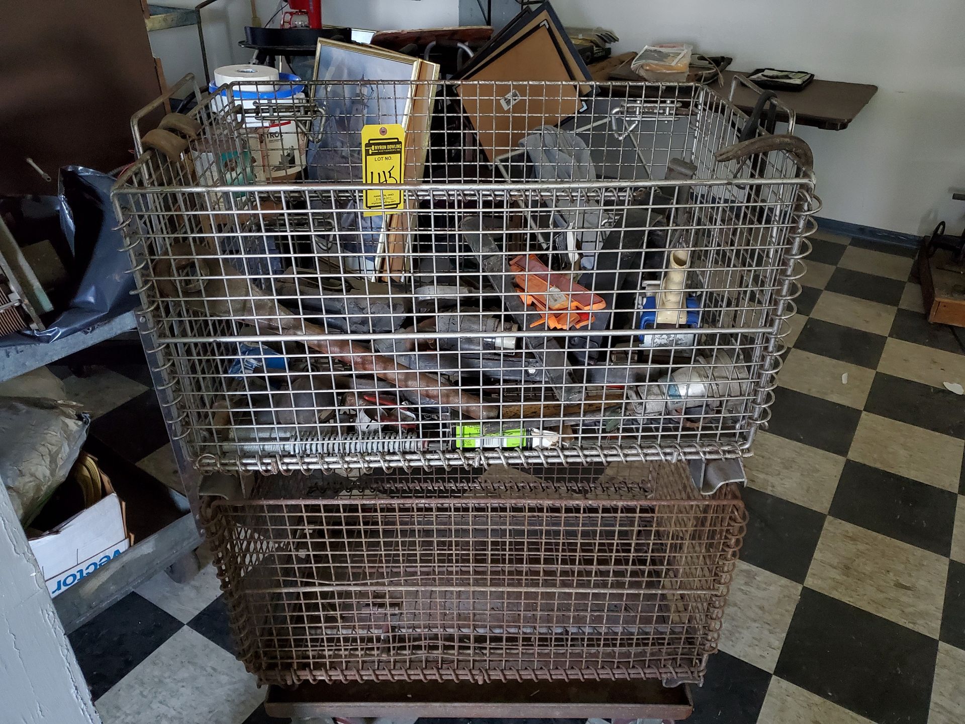 CART & (2) WIRE BASKETS W/ MISC. CONTENTS