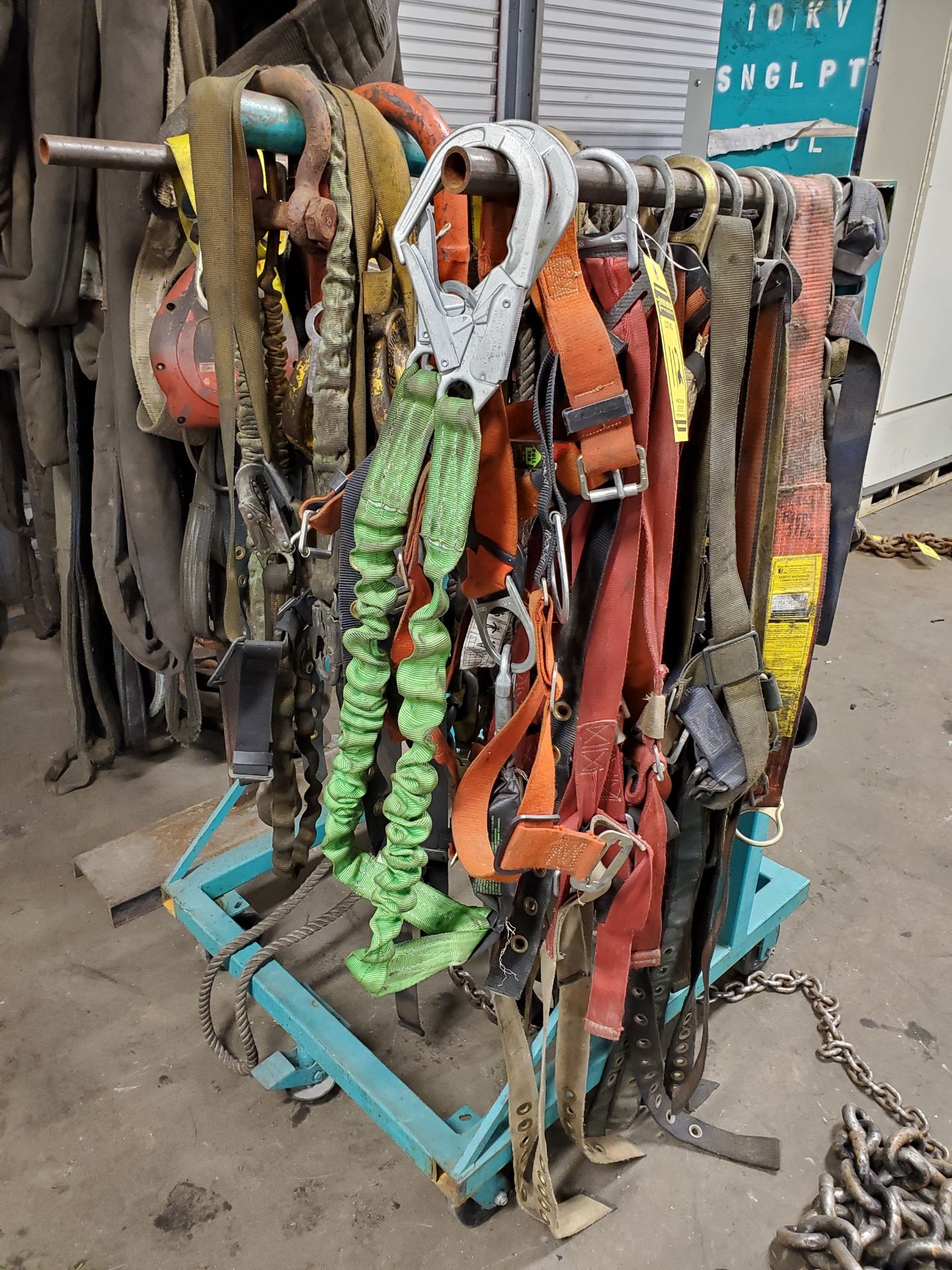 ASSORTED SAFETY HARNESSES, FALL PROTECTION (RACK NOT INCLUDED)