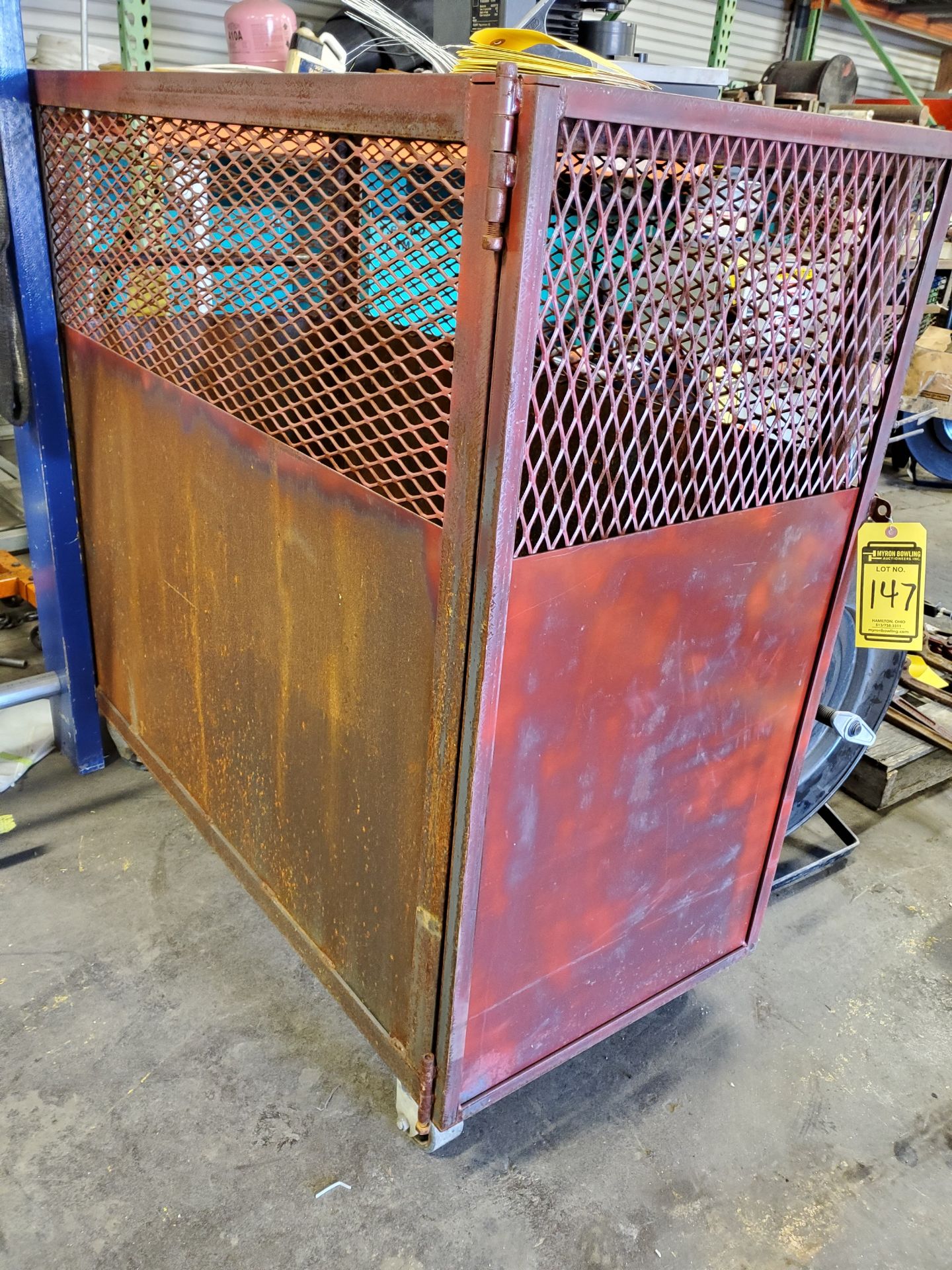 PORTABLE LOCKING CAGE & STEEL CART W/ STEEL WHEELS - Image 3 of 6