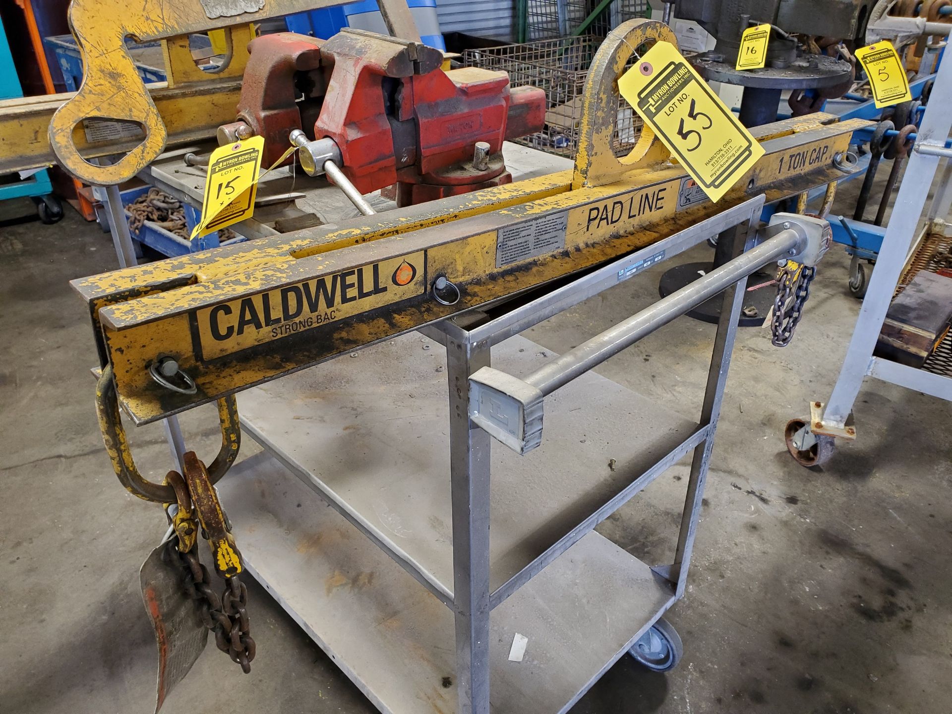 (2) CALDWELL 1-TON CAP. SPREADER BARS, 45'' L. & CRANE HOOK ATTACHMENT