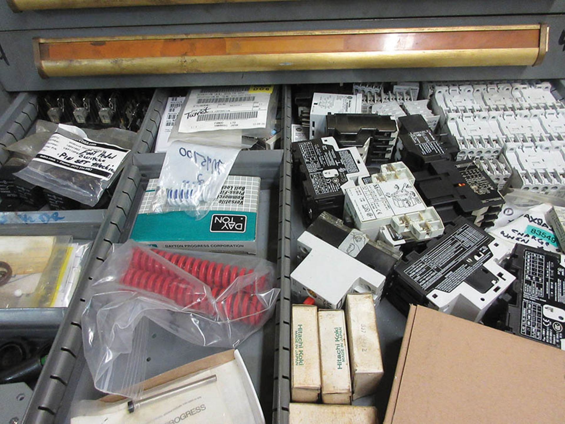 EQUIPTO 13-DRAWER CABINET W/ CONTENTS OF RELAYS, SWITCHES, CONNECTORS, AIR FITTINGS & MORE - Image 3 of 5