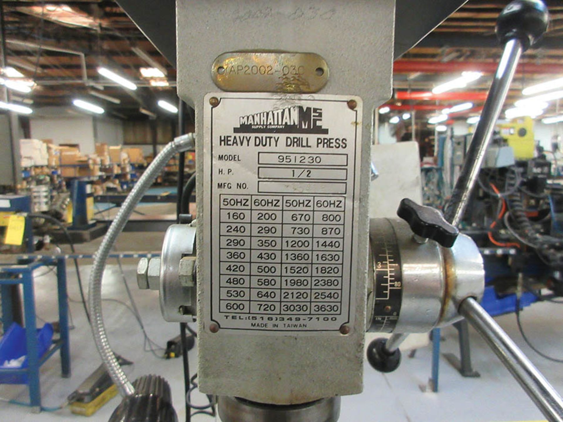 MANHATTAN 1/2-HP DRILL PRESS, 160-3630 RPM, S/N 154187 - Image 2 of 2