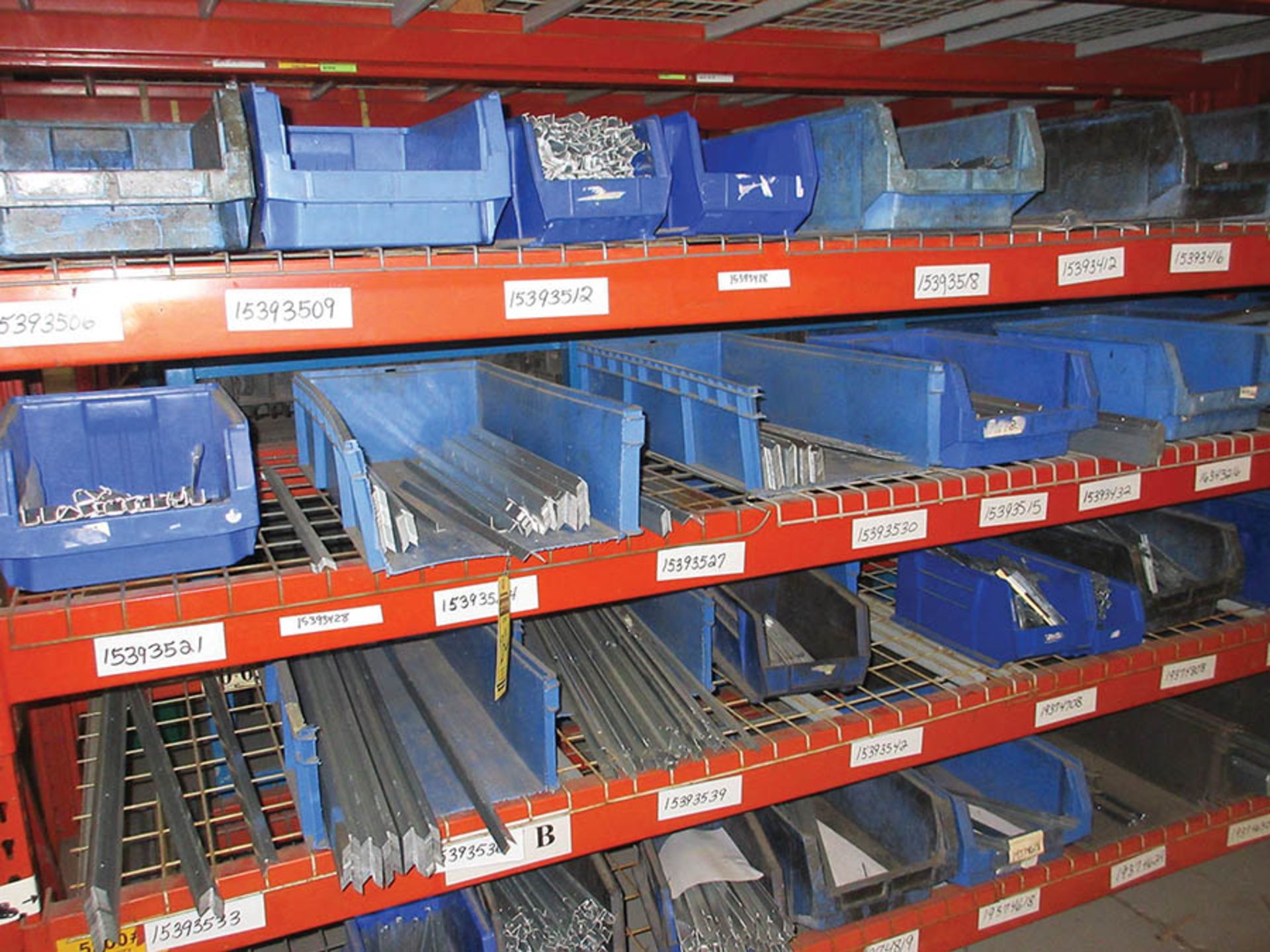 CONTENTS OF (19) SECTIONS OF PALLET RACK: CARDBOARD BOXES, PRODUCTION PARTS, AKRO BINS, FRAME - Image 8 of 11