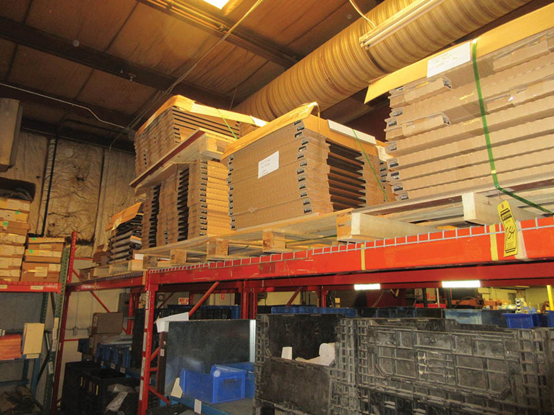CONTENTS OF (19) SECTIONS OF PALLET RACK: CARDBOARD BOXES, PRODUCTION PARTS, AKRO BINS, FRAME - Image 7 of 11