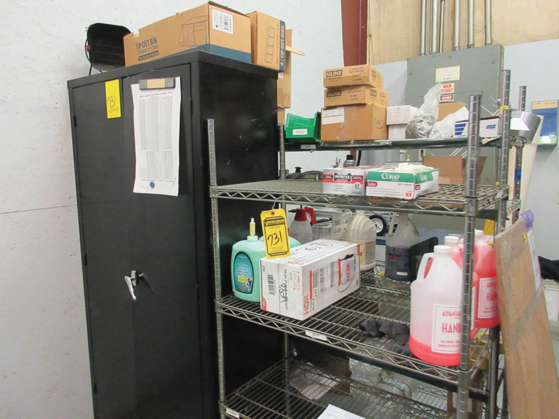 (6) METRO RACKS, (3) 2-DOOR CABINETS W/ CONTENTS OF PREPARED INVENTORY AND CLEANING PRODUCTS - Image 12 of 13