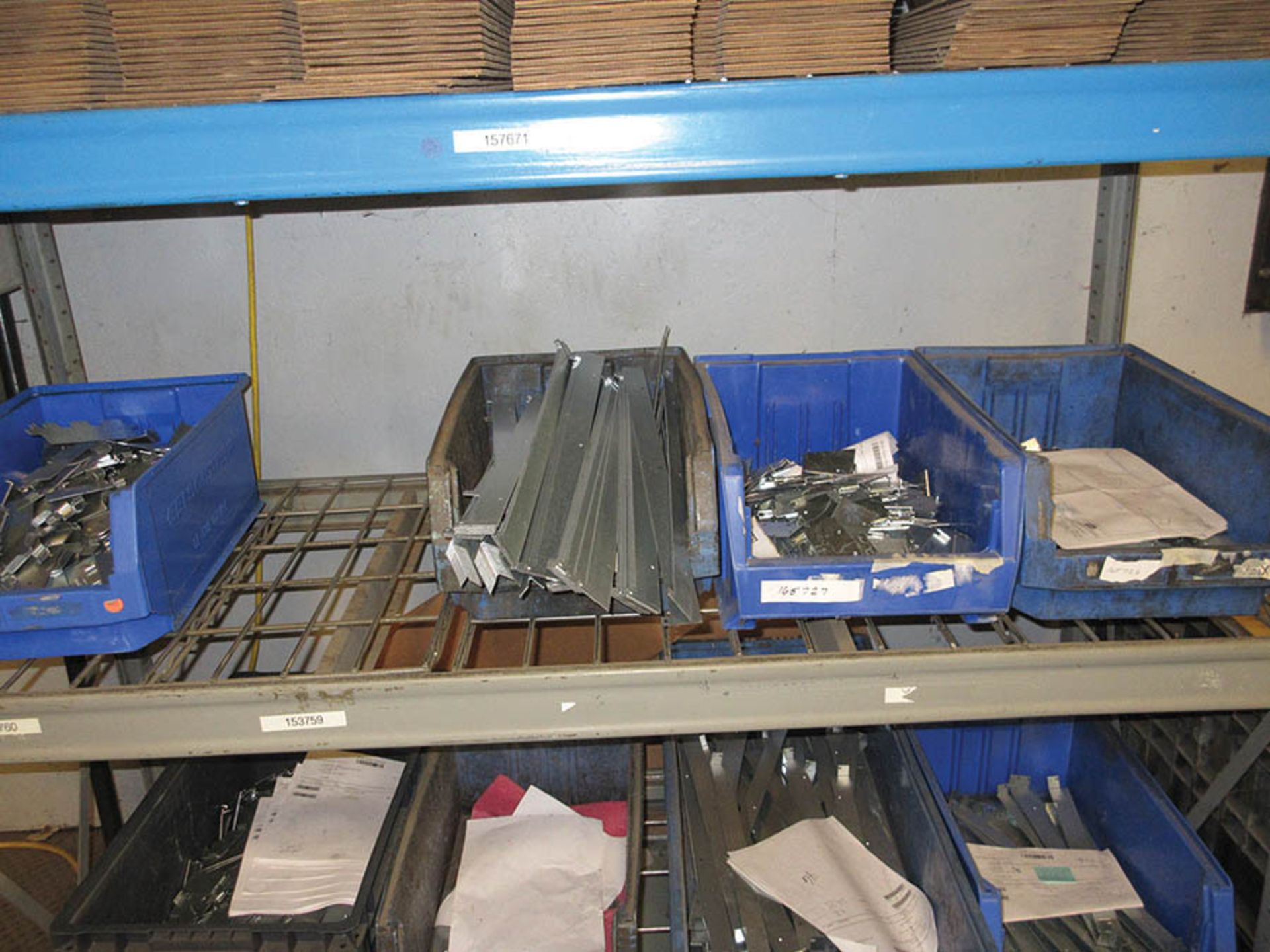 CONTENTS OF (19) SECTIONS OF PALLET RACK: CARDBOARD BOXES, PRODUCTION PARTS, AKRO BINS, FRAME - Image 11 of 11