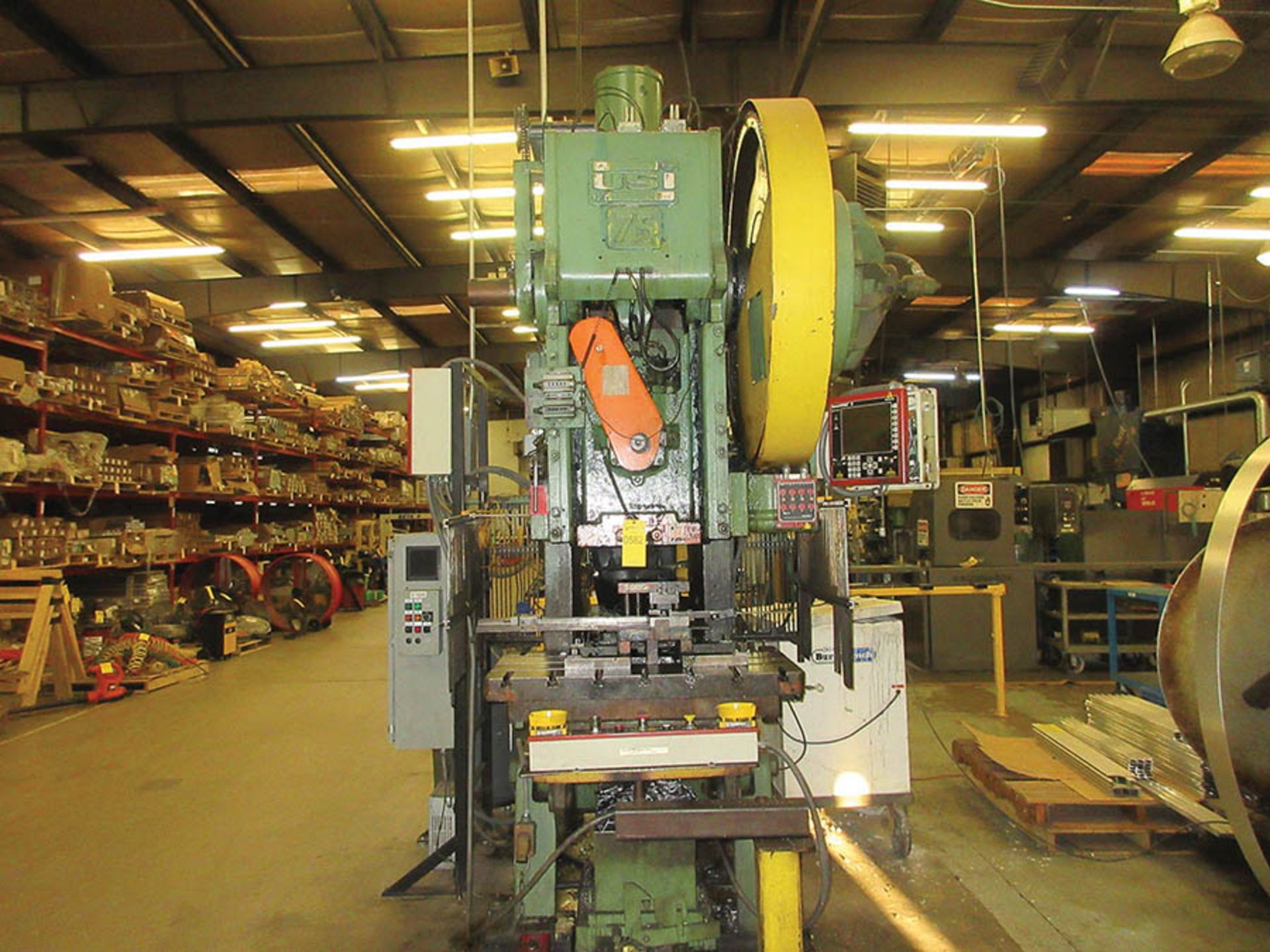 U.S. INDUSTRIES 75-TON CAP. C-GAP OBI PUNCH PRESS, 6'' STROKE, 13 3/4'' SHUT HEIGHT, 3'' ADJ.,