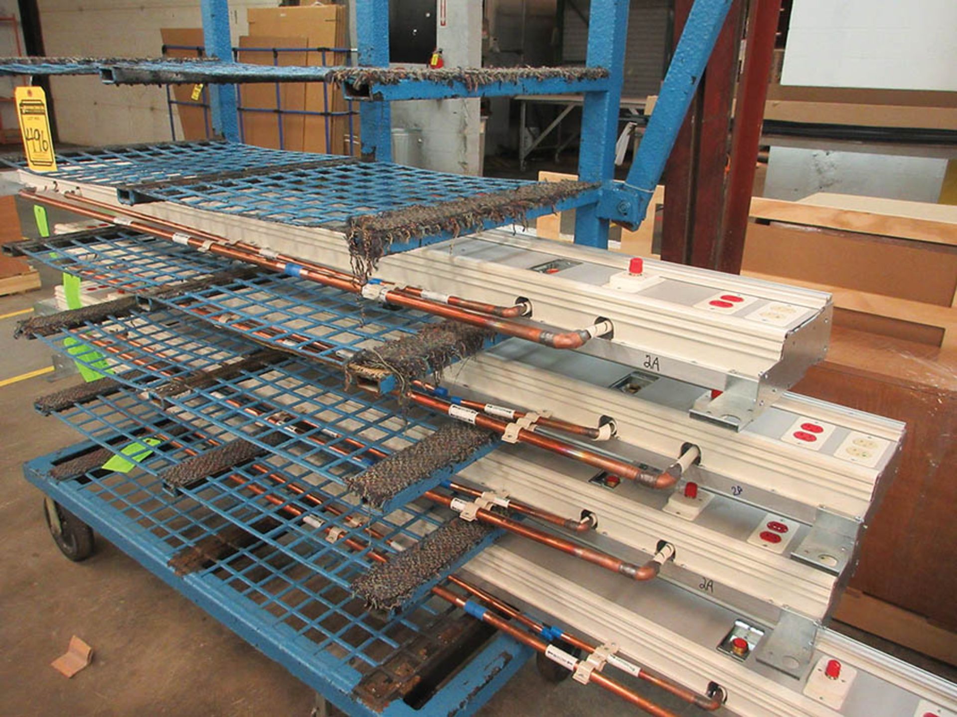 (7) LAYOUT TABLES, CARTS, PALLETS W/ CONTENTS: WORK IN PROCESS, HEADWALLS, AND FINISHED BED - Image 4 of 8