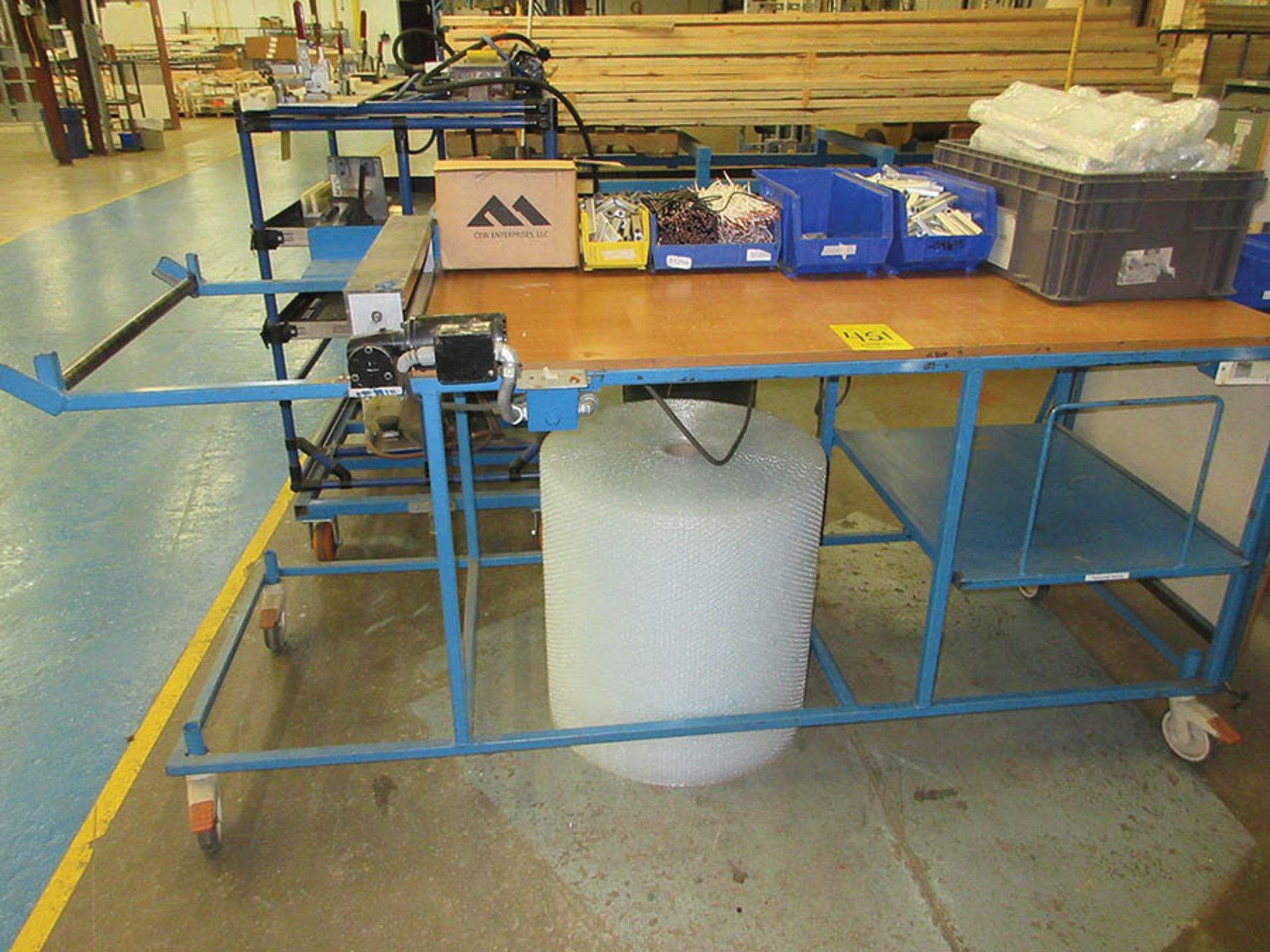 ACCESSORY DEPT. WORKSTATION: LAYOUT TABLE, FEED TABLE, CART W/ TEST FIXTURES, AND HARDWARE - Image 4 of 6