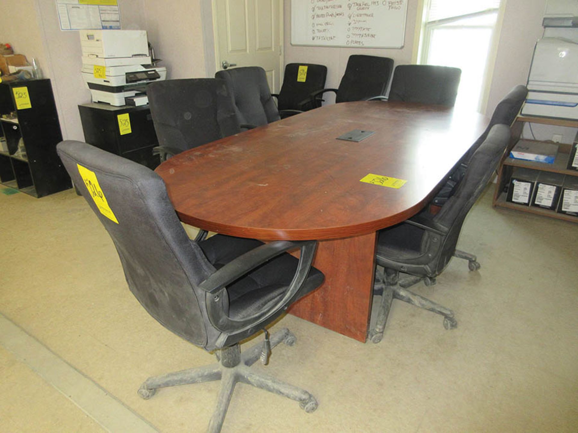 CONFERENCE TABLE AND CHAIRS APPROX 4' X 8', AND MODULAR DESK