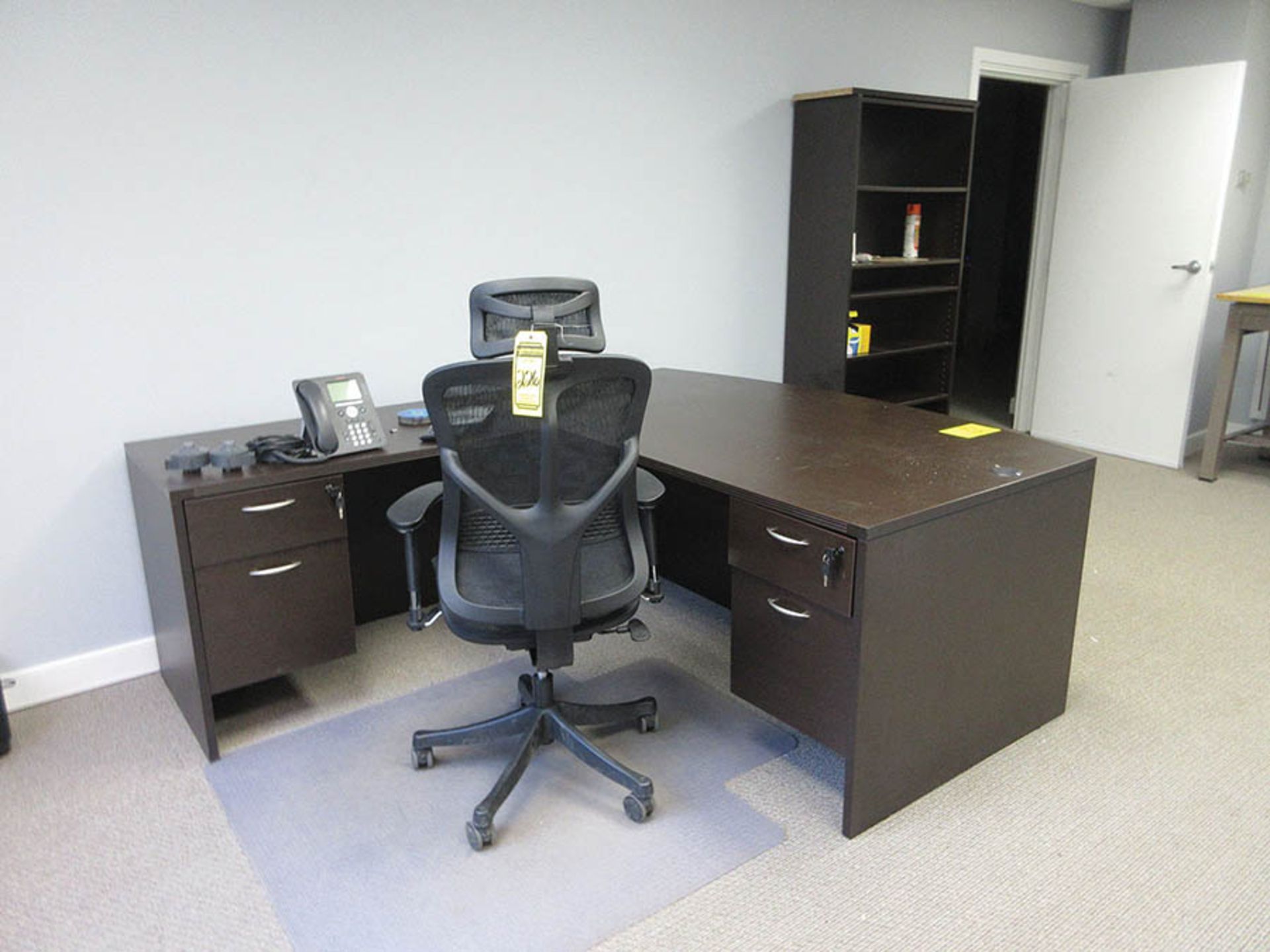 CORNER DESK, (2) BOOKCASES, AND CHAIR