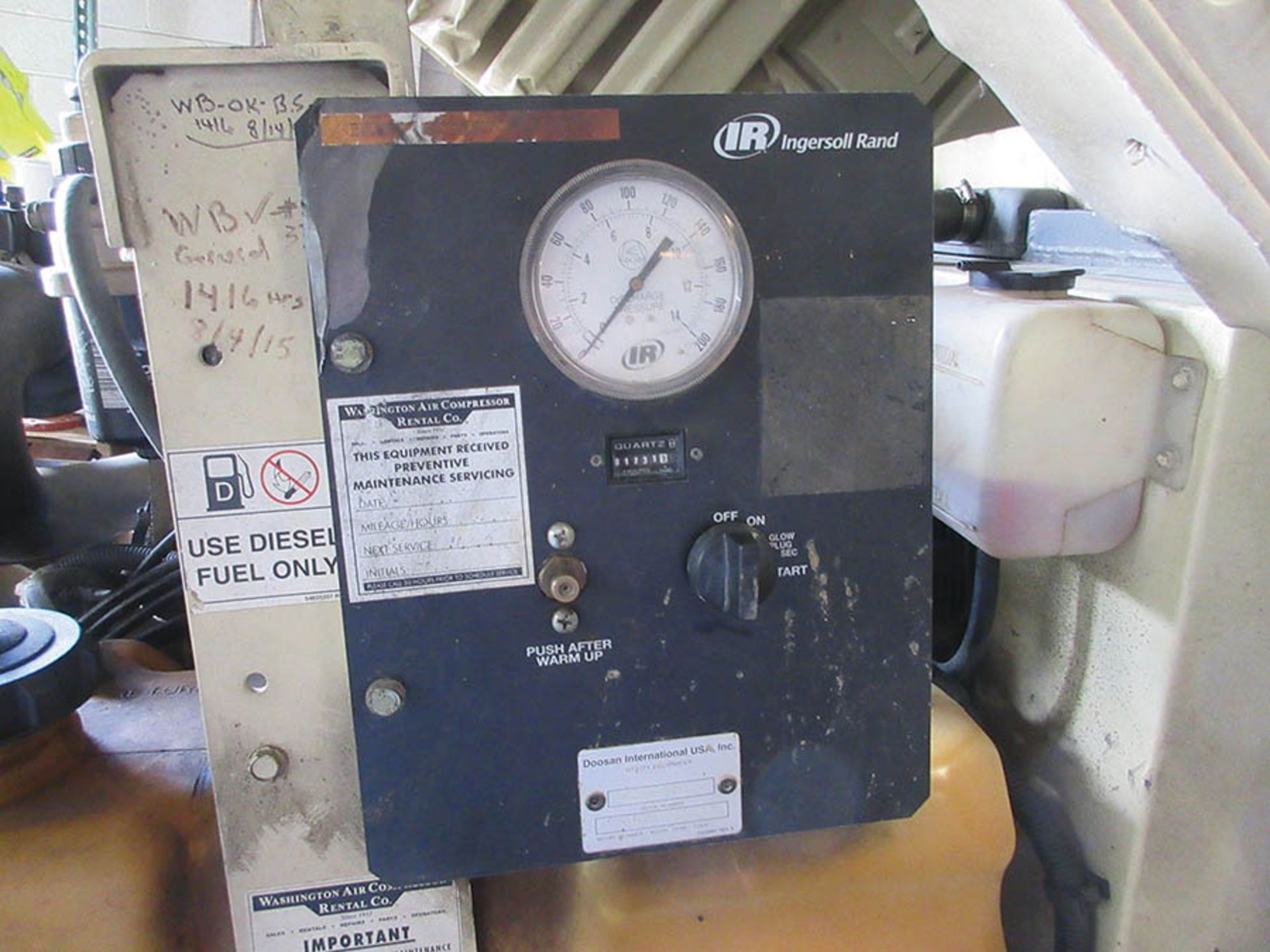 INGERSOLL RAND AIR SOURCE PLUS 185 TOWABLE AIR COMPRESSOR, 1731 HOURS, S/N 397294UASB10 (2008) - Image 4 of 5