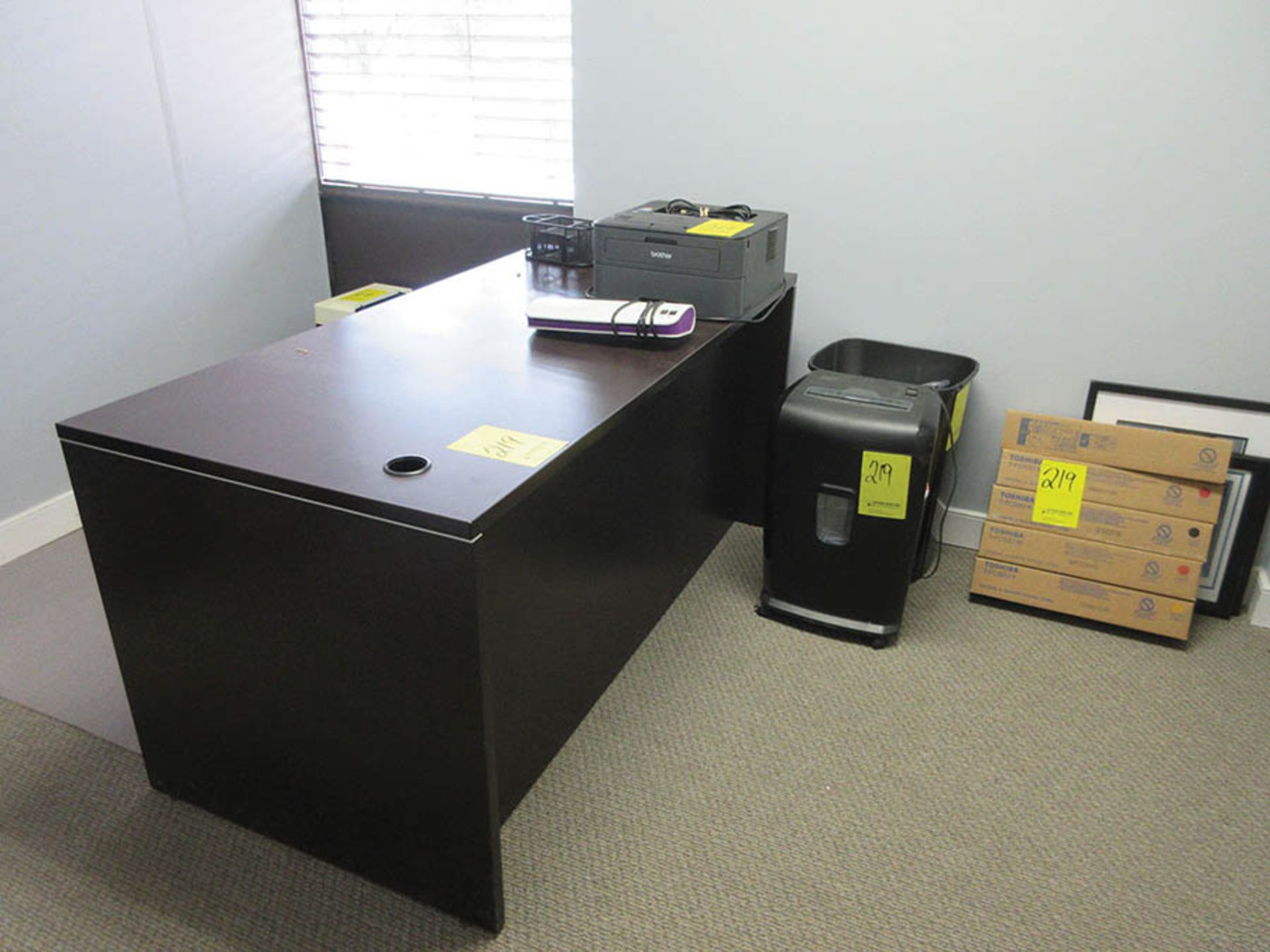 DESK, FILE CABINET, COPIERS, PAPER SHREDDER,TONER, USB MULTI-PORTS, OFFICE SUPPLIES (ATTACHED