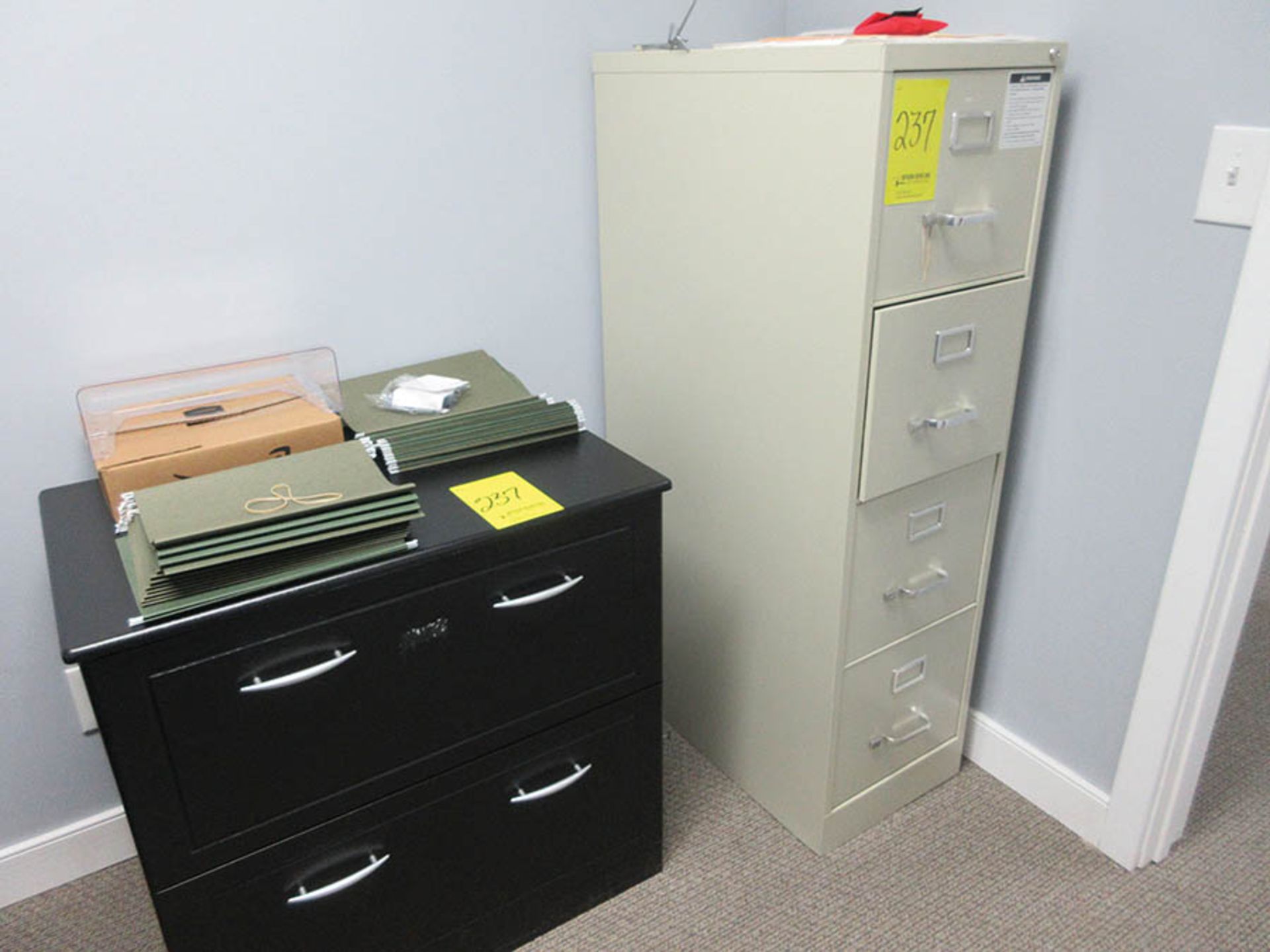 CORNER DESK, (2) BOOKCASES, (3) FILE CABINETS, ROUND TABLE - Image 2 of 3