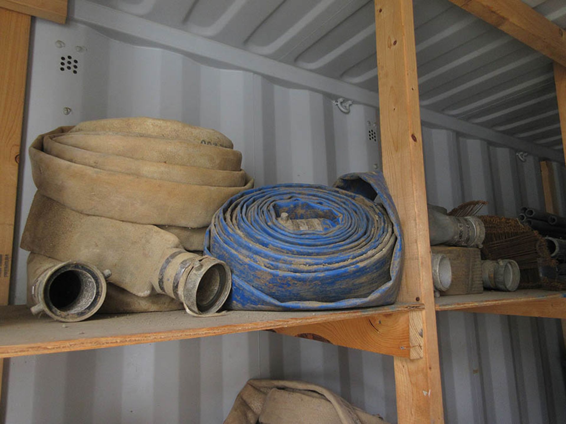 CONTENTS OF CONTAINER - ASSORTED DISCHARGE HOSE, TORCH HOSES, DRILL, AND FISH TAPE SPOOL - Image 2 of 10