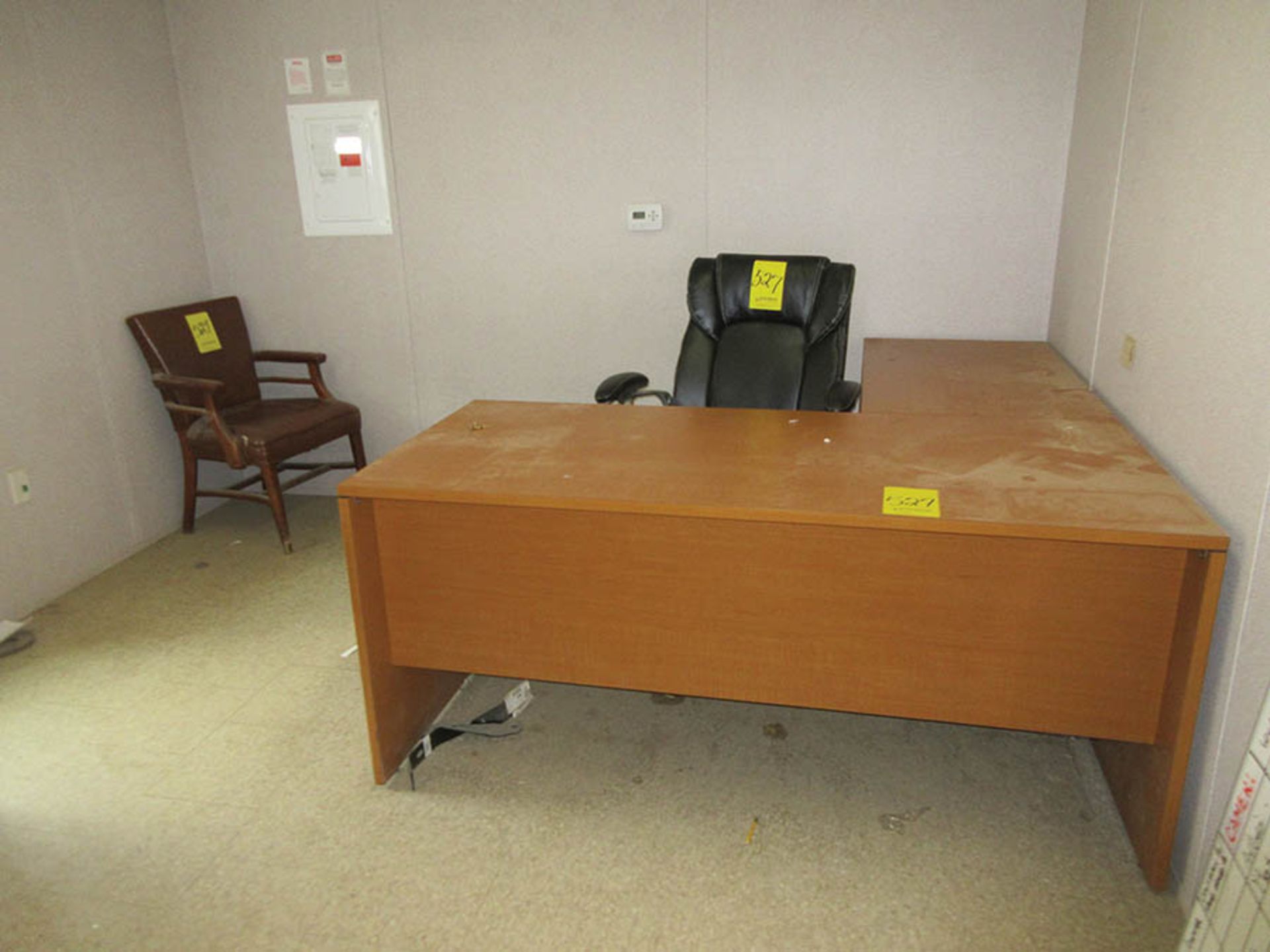 CORNER DESK, (3) CHAIRS, AND FILE CABINET