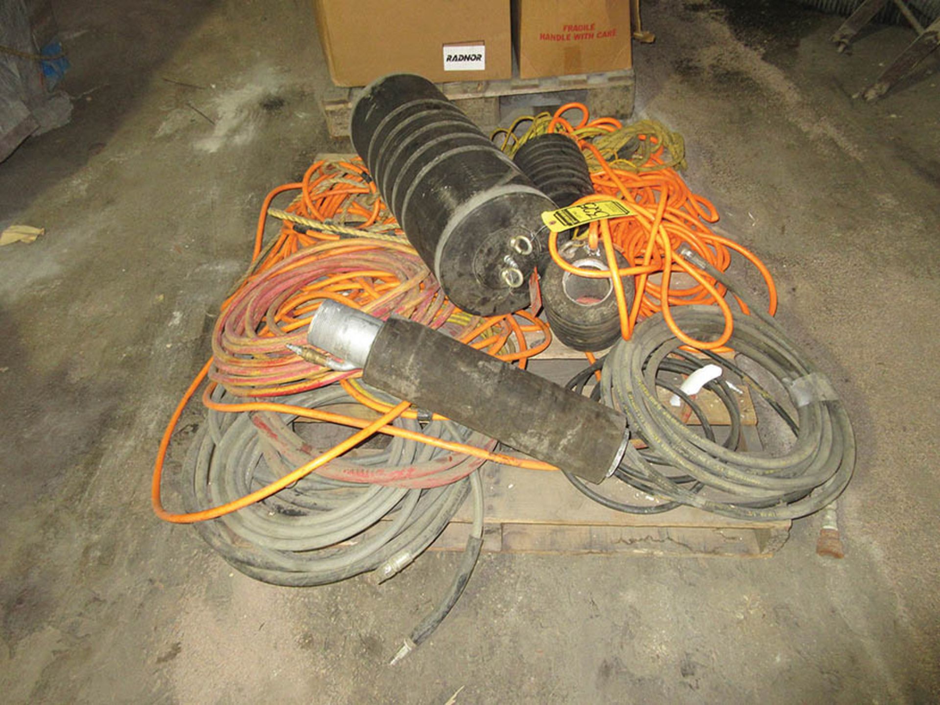 PALLET W/ ASSORTED PLUGS AND AIR HOSE