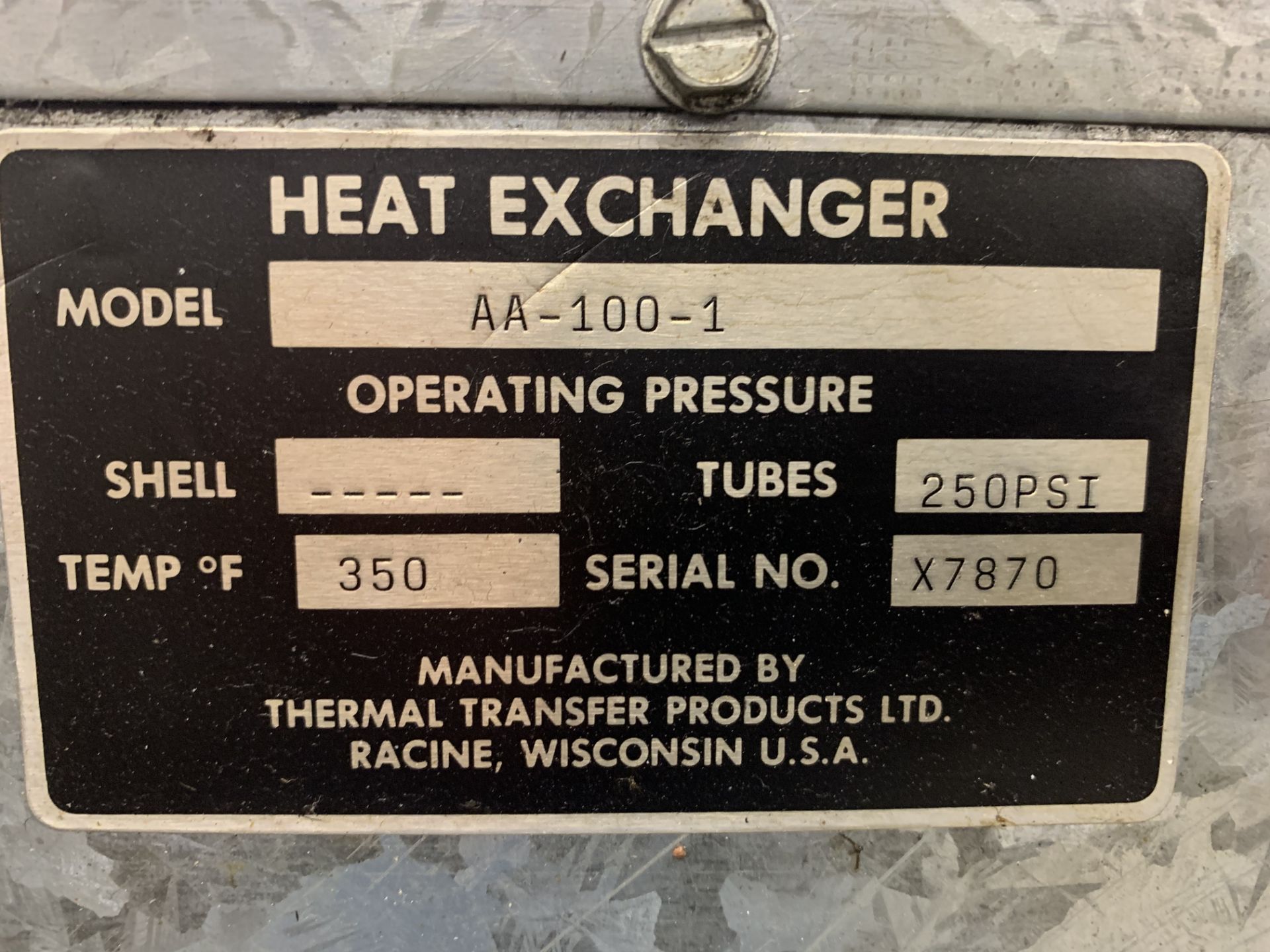 THERMAL TRANSFER PROUCTS HEAT EXCHANGER, MODEL AA-100-1 - Image 3 of 3