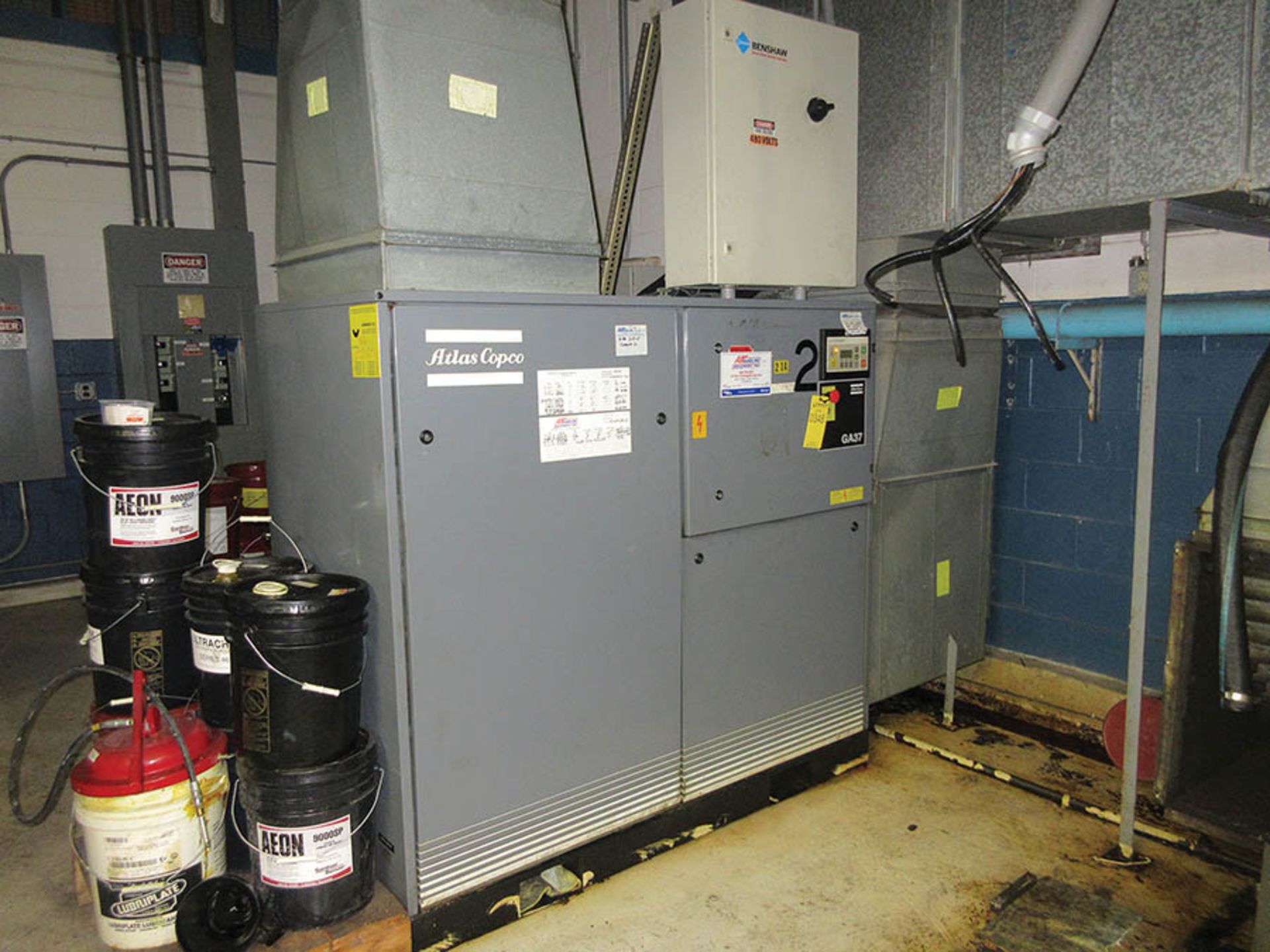 ATLAS-COPCO GA37 ROTARY SCREW AIR COMPRESSOR, ELEKTRONIKON CONTROL, BENSHAW SOLID STATE MOTOR