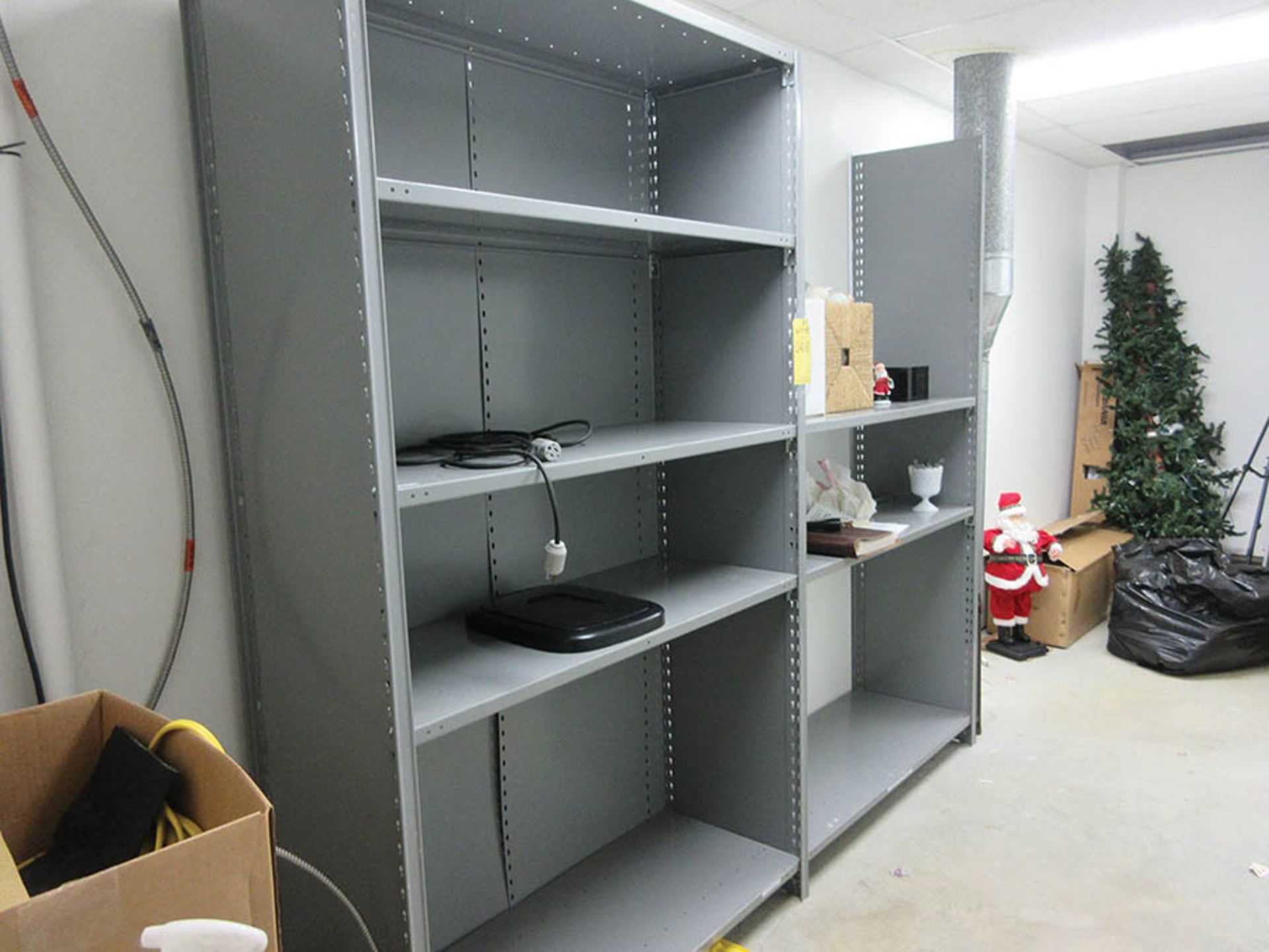 (2) SECTIONS LYON SHELF UNIT AND CHRISTMAS DECORATIONS