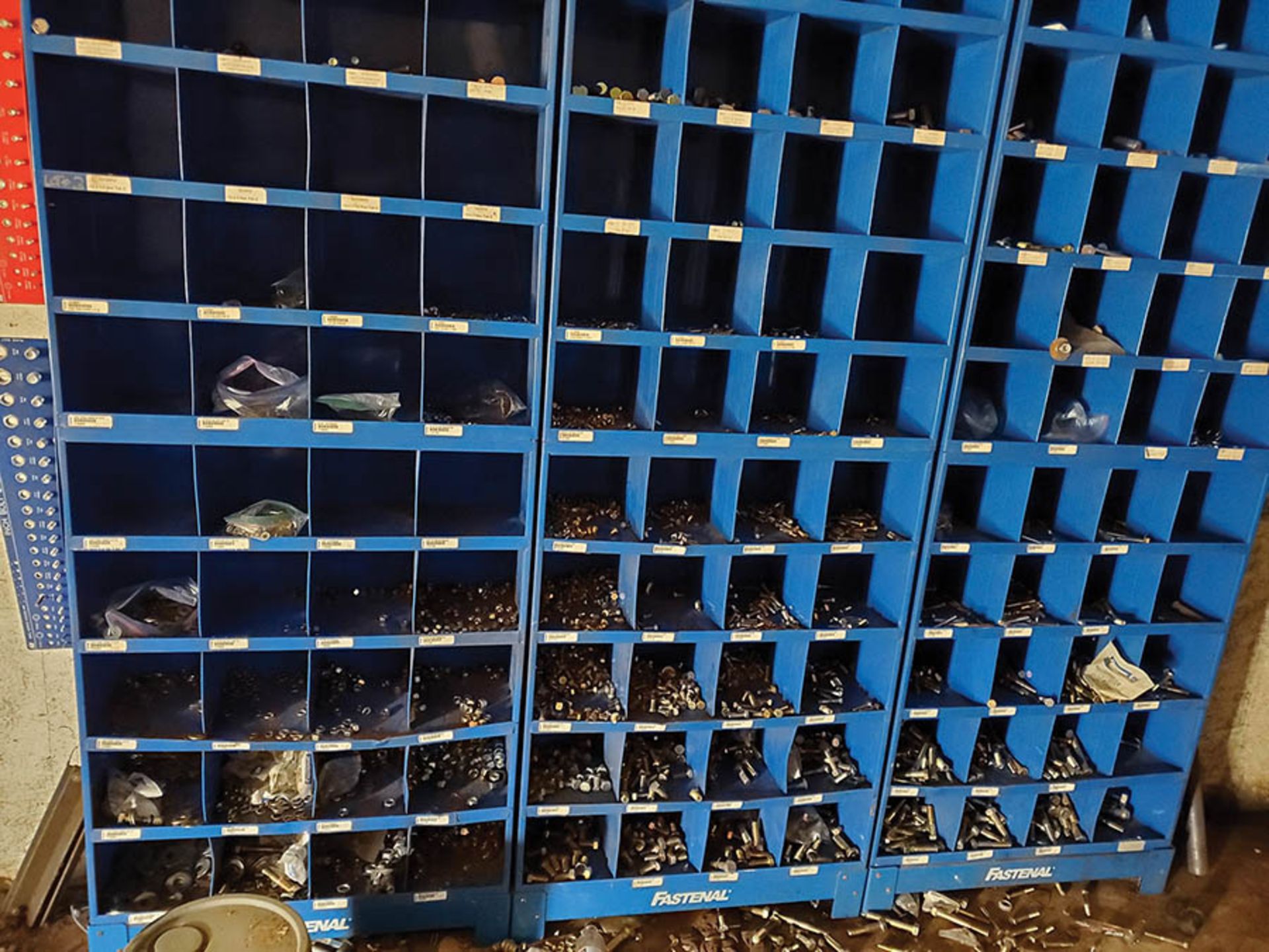 FASTENAL PIGEON HOLE CABINETS WITH NUTS/BOLTS HARDWARE & CONTENTS OF ROOM AND RACKING- CYLINDERS, - Image 2 of 10