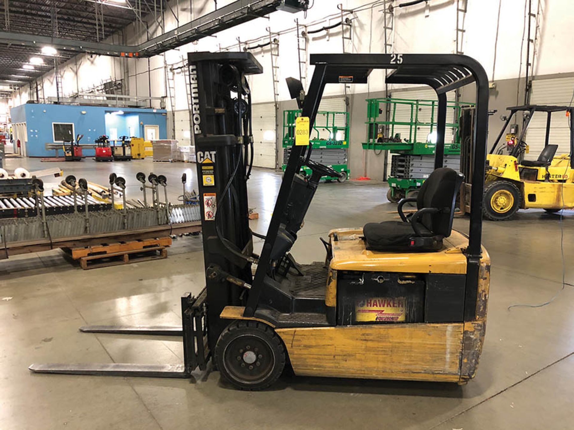 CATERPILLAR 3000 LB FORKLIFT MODEL- EP16KT, S/N- LTB4B01338, SOLID TIRES, 36 VOLT, 3 STAGE MAST,