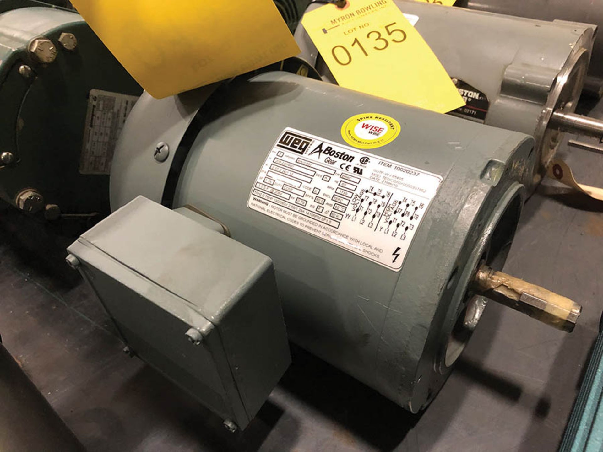 BOSTON GEAR 3/4 HP MOTOR, 1730 RPM, 3 PHASE, B56C FRAME