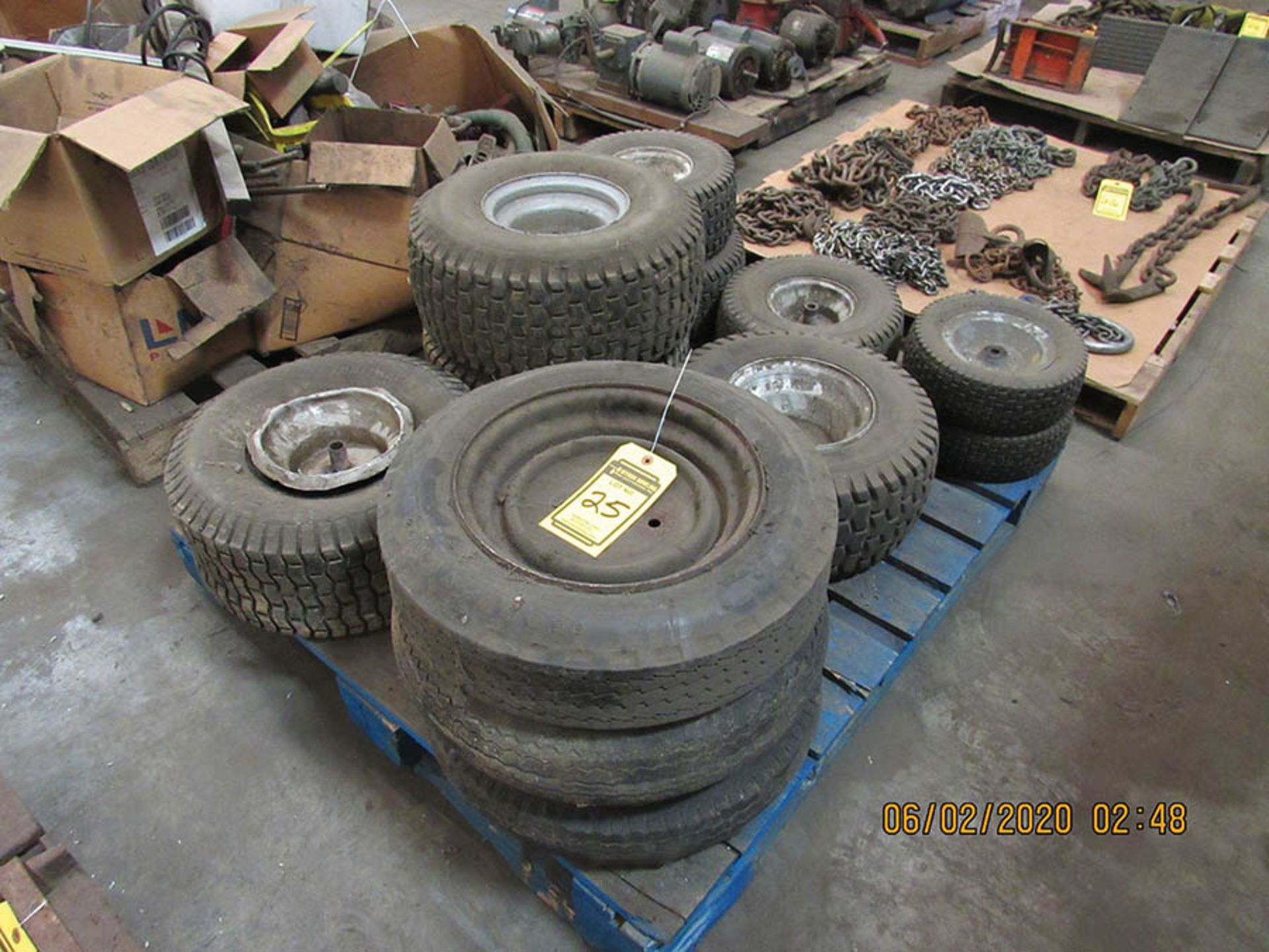 CAR RAMPS, ASSORTED LAWN MOWER TIRES W/ WHEELS 13 X 5 X 6 - 20 X 8 X 8 - 4.80 X 12 - Image 5 of 6