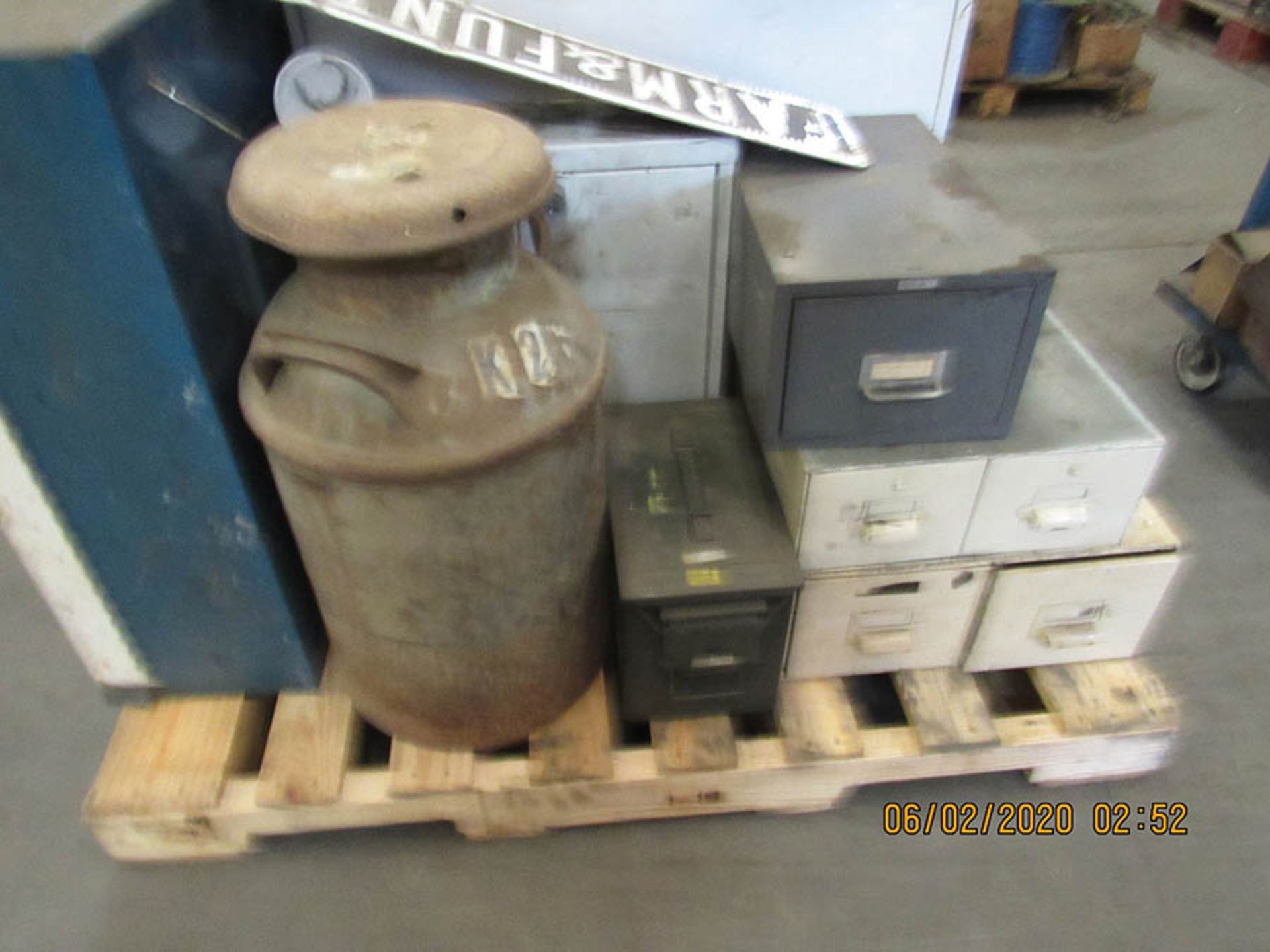 ASSORTED METAL CABINETS, MILK CAN, AND AMO CONTAINER - Image 2 of 8