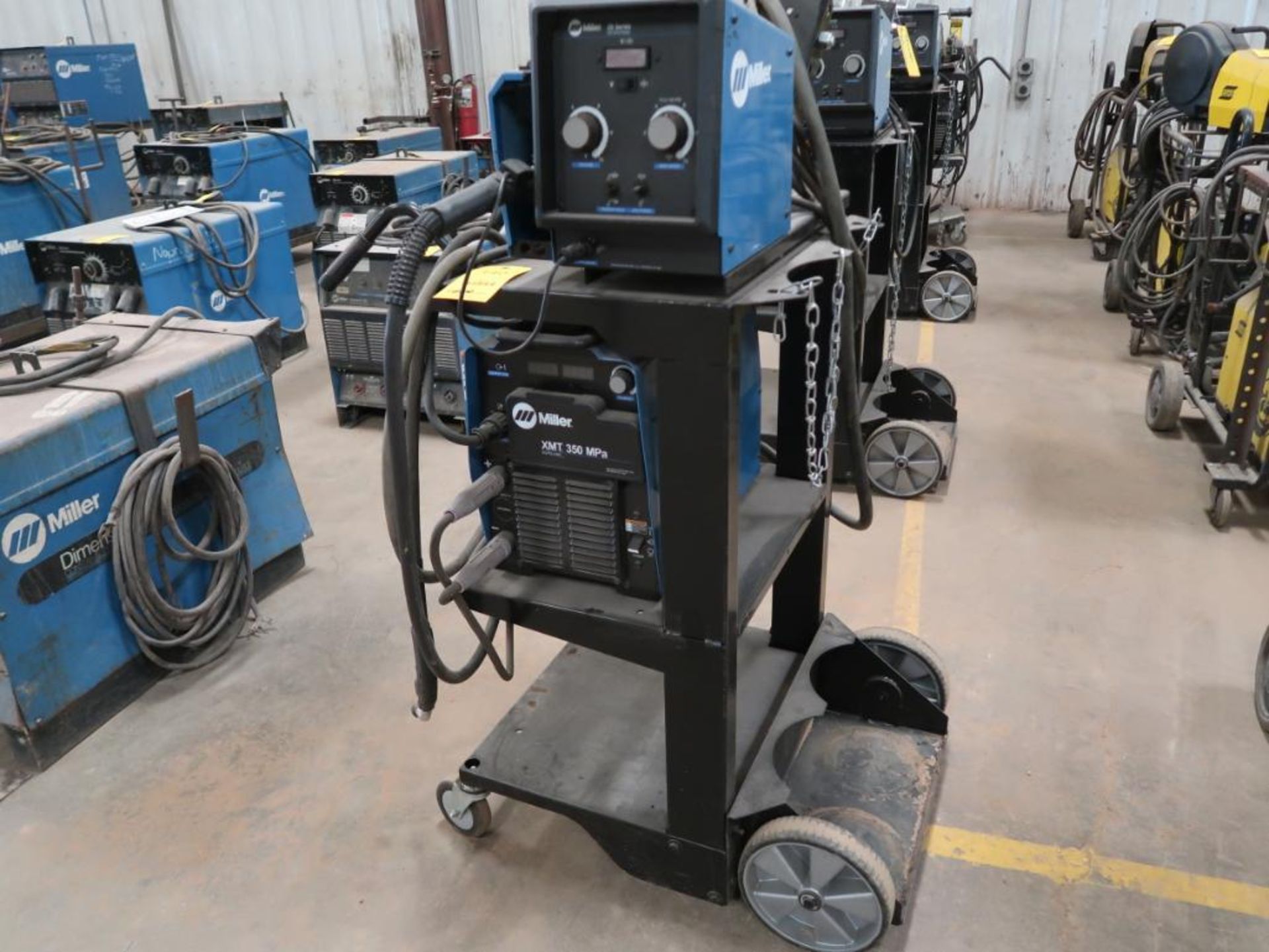 MILLER XMT350 MPA AUTO-LINE WELDING POWER SOURCE, S/N MK151376U, SERIES 20 WIRE FEEDER, S/N